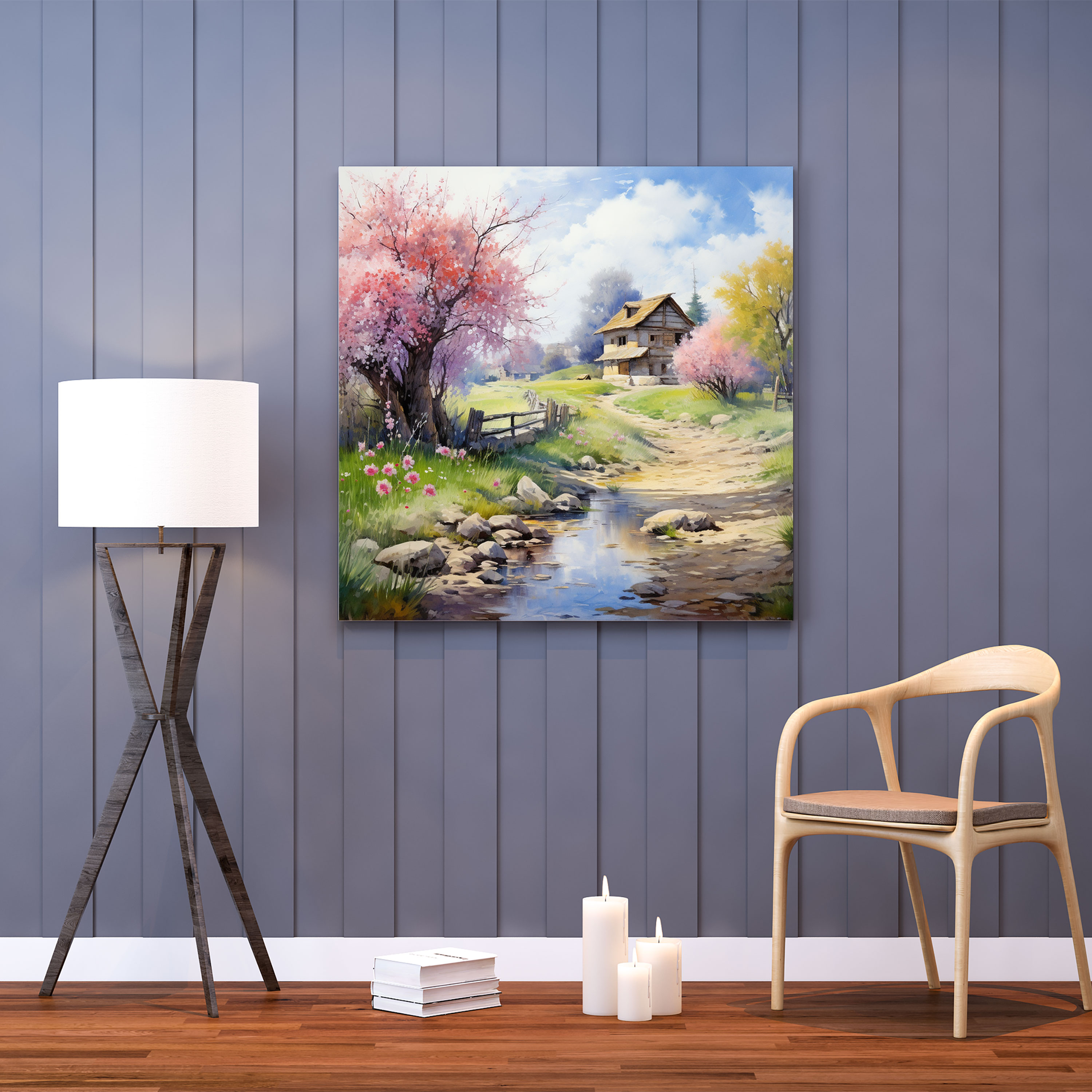 The Most Beautiful Landscapes Of The World: Picturesque Countryside Canvas Print - The Most Beautiful Landscapes Of The World, Romantic Watercolor Painting, Warm And Inviting, Home Decoration