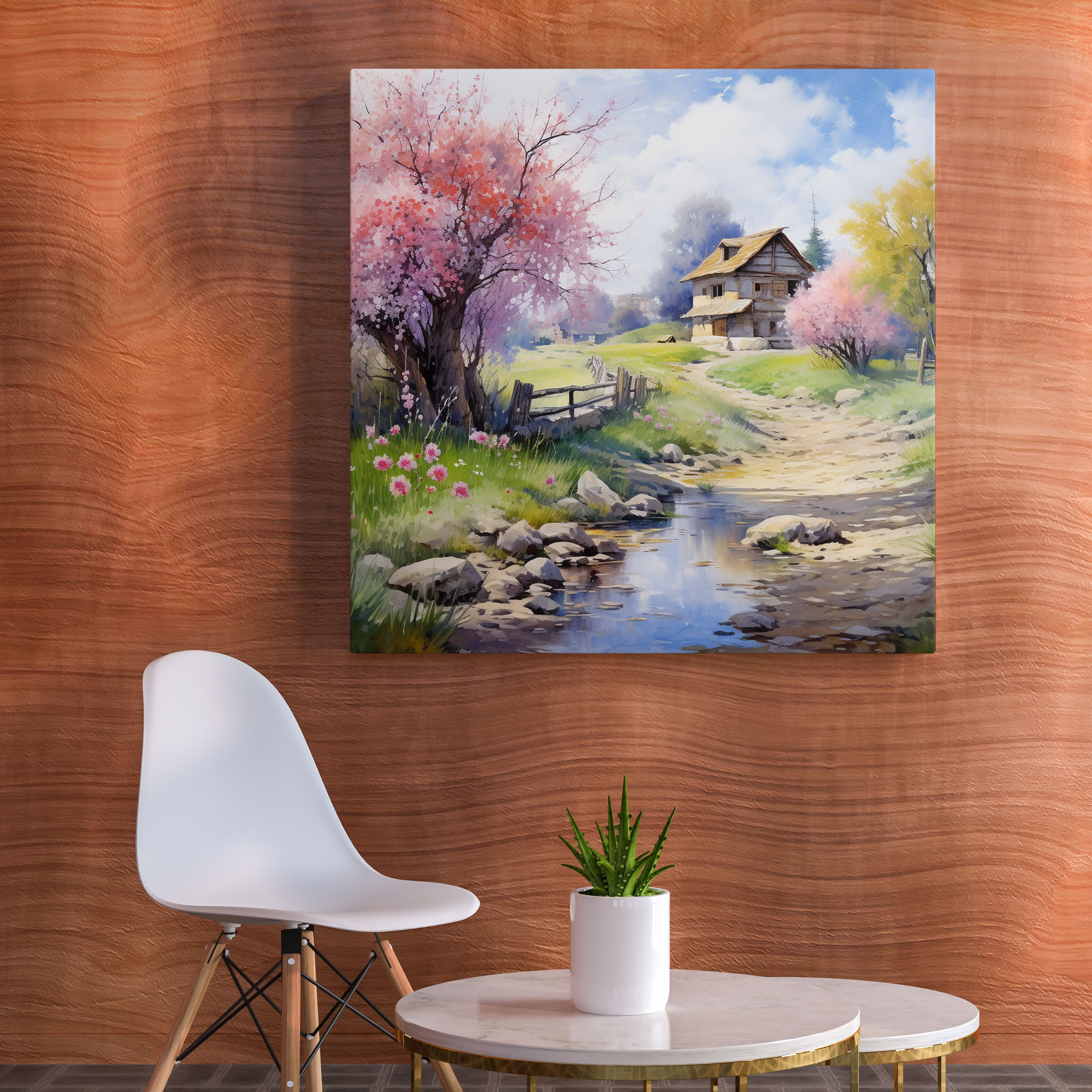 The Most Beautiful Landscapes Of The World: Picturesque Countryside Canvas Print - The Most Beautiful Landscapes Of The World, Romantic Watercolor Painting, Warm And Inviting, Home Decoration