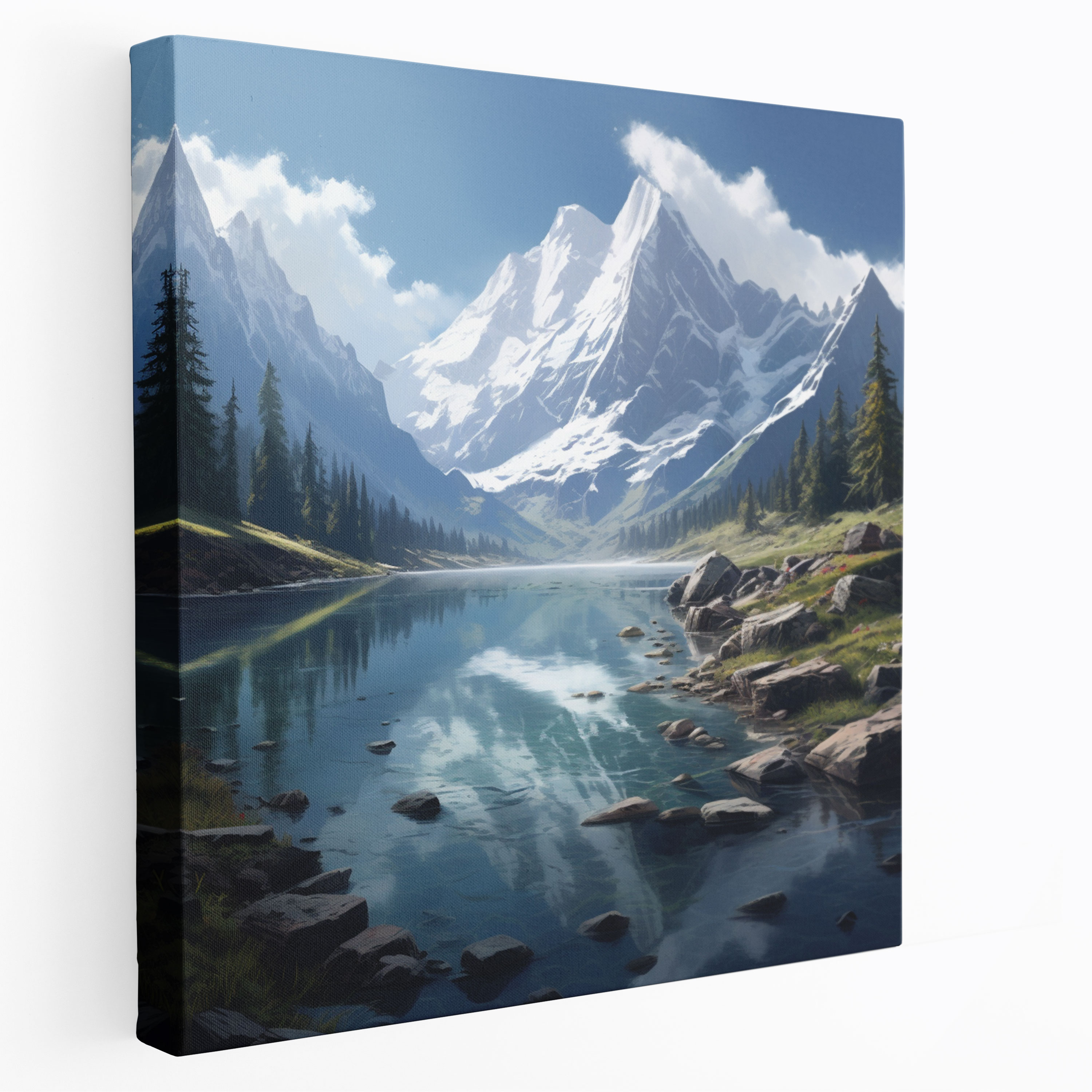 The Most Beautiful Landscapes Of The World - Serene Mountain Lake Canvas Print - The Most Beautiful Landscapes Of The World, Canvas, Snow-Capped, Wall Decoration