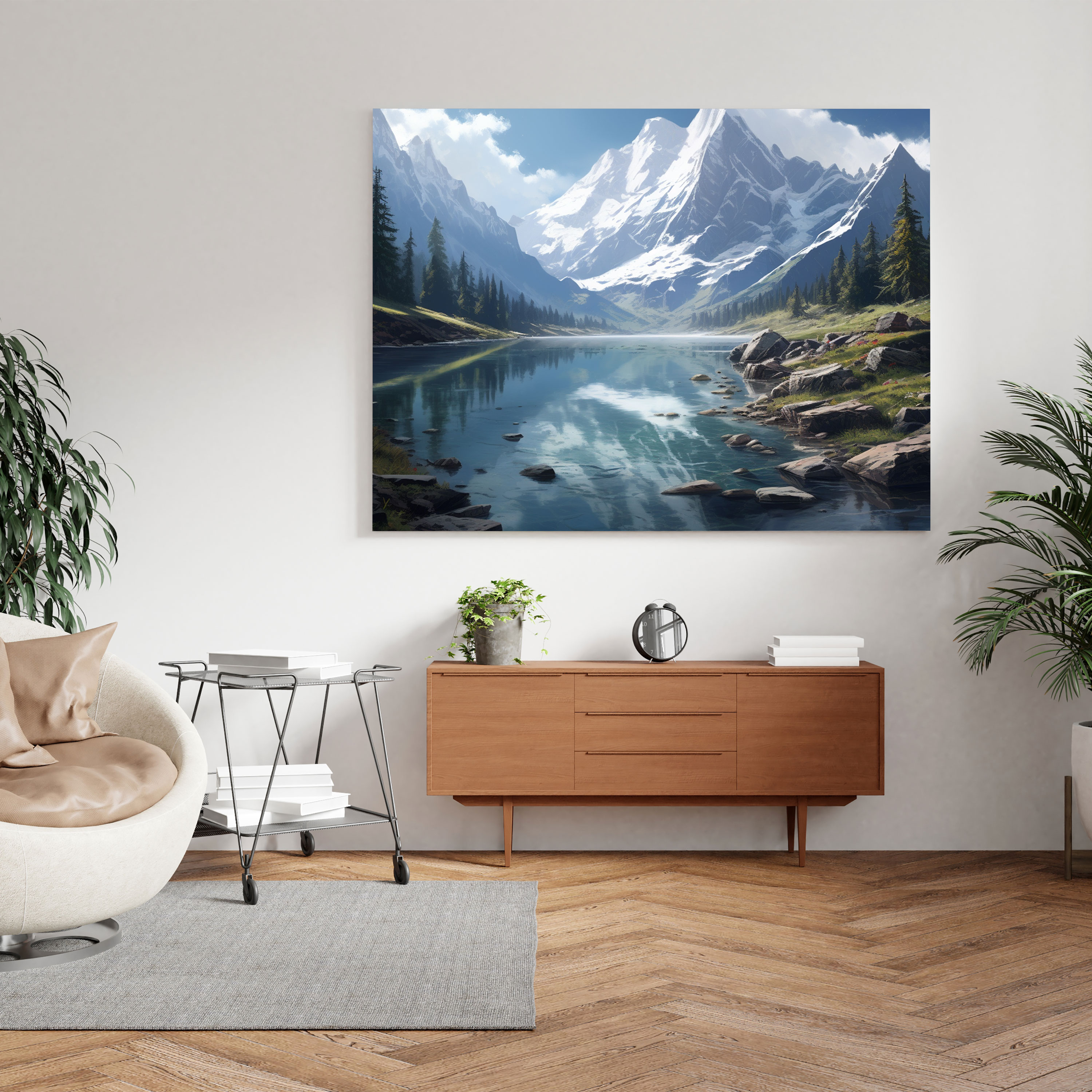 The Most Beautiful Landscapes Of The World - Serene Mountain Lake Canvas Print - The Most Beautiful Landscapes Of The World, Canvas, Snow-Capped, Wall Decoration
