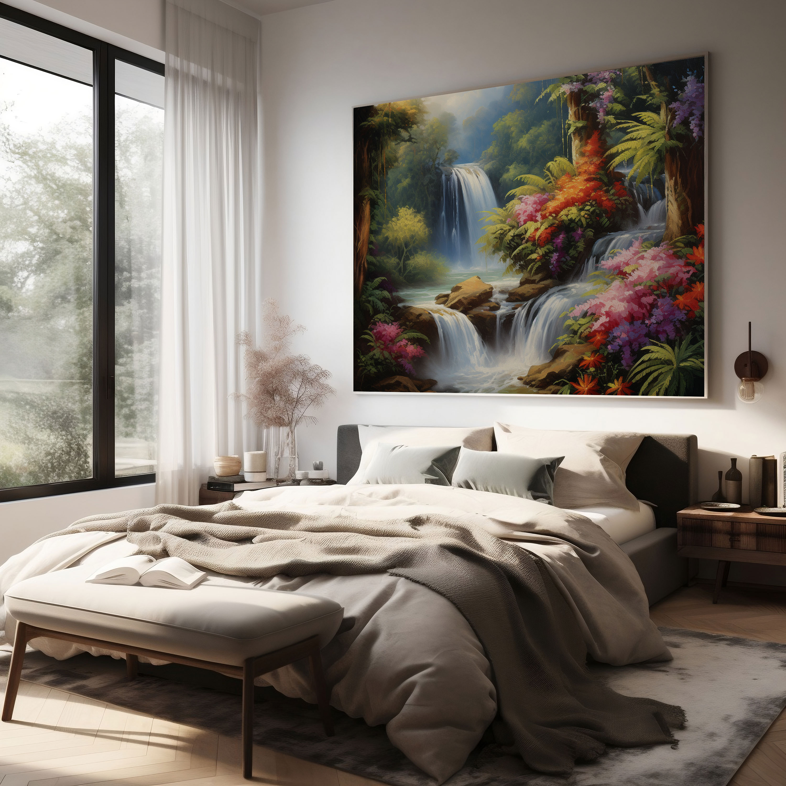 The Most Beautiful Landscapes Of The World - Breathtaking Waterfall Oasis Canvas Print - The Most Beautiful Landscapes Of The World, Oasis, Cascading Waterfall, Lush Foliage