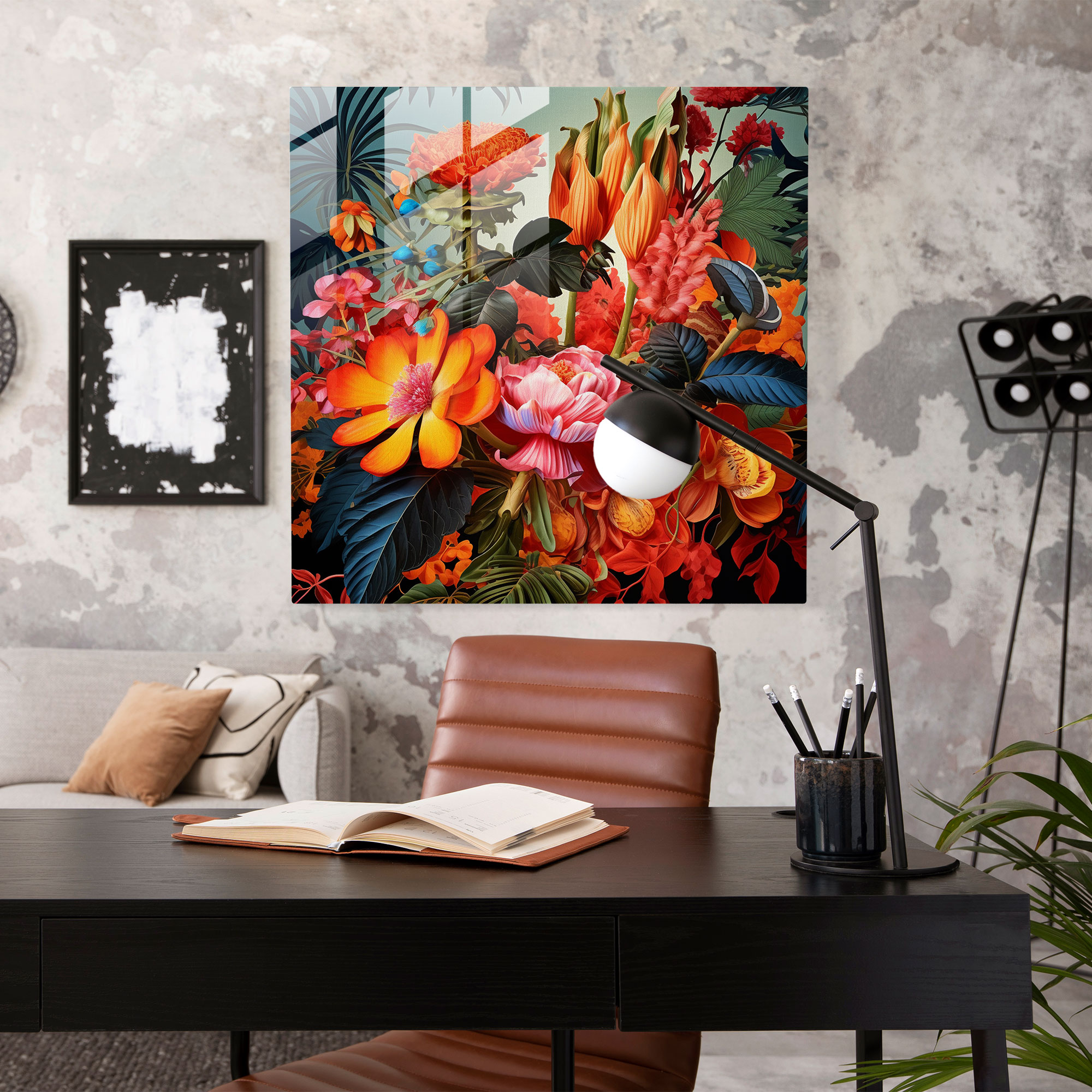 Exotic Flora Glass Wall Art - Tropical, Glass Wall Art, Tropical Plants, Digital Collage