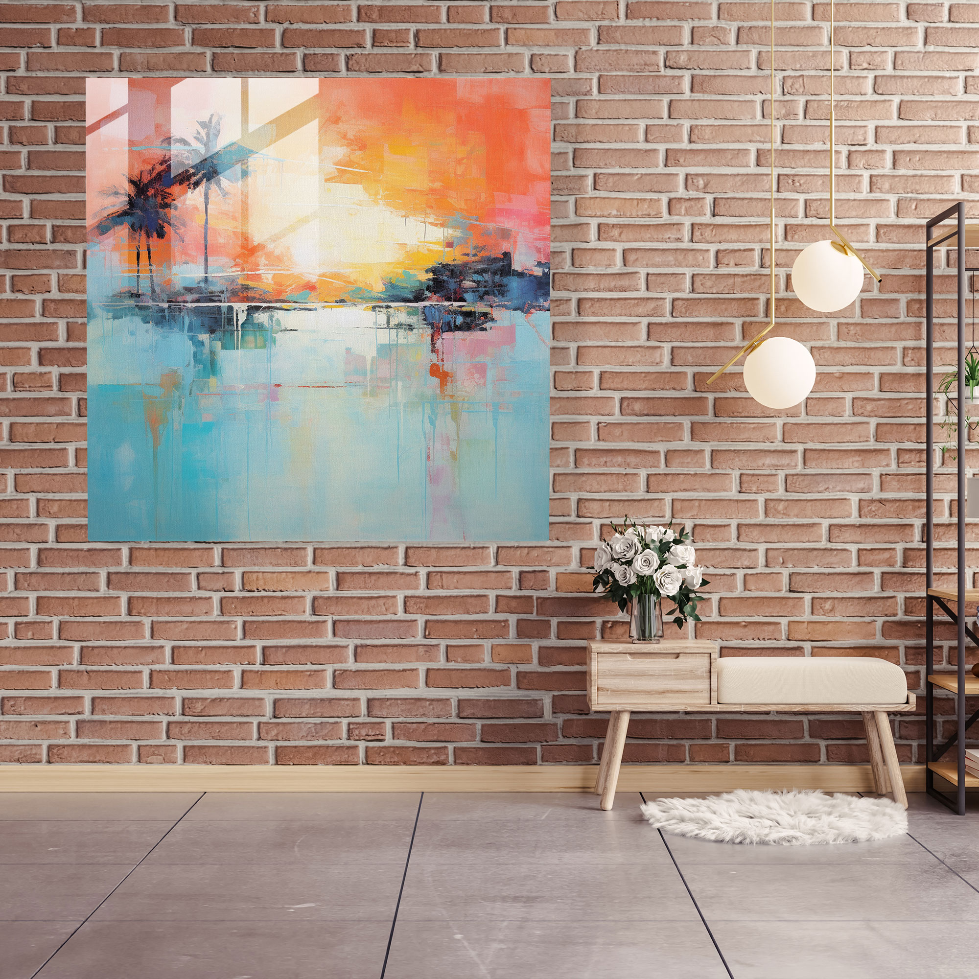 Tropical Sunset Glass Print - Tropical, Abstract Painting, Wall Decoration, Tropical