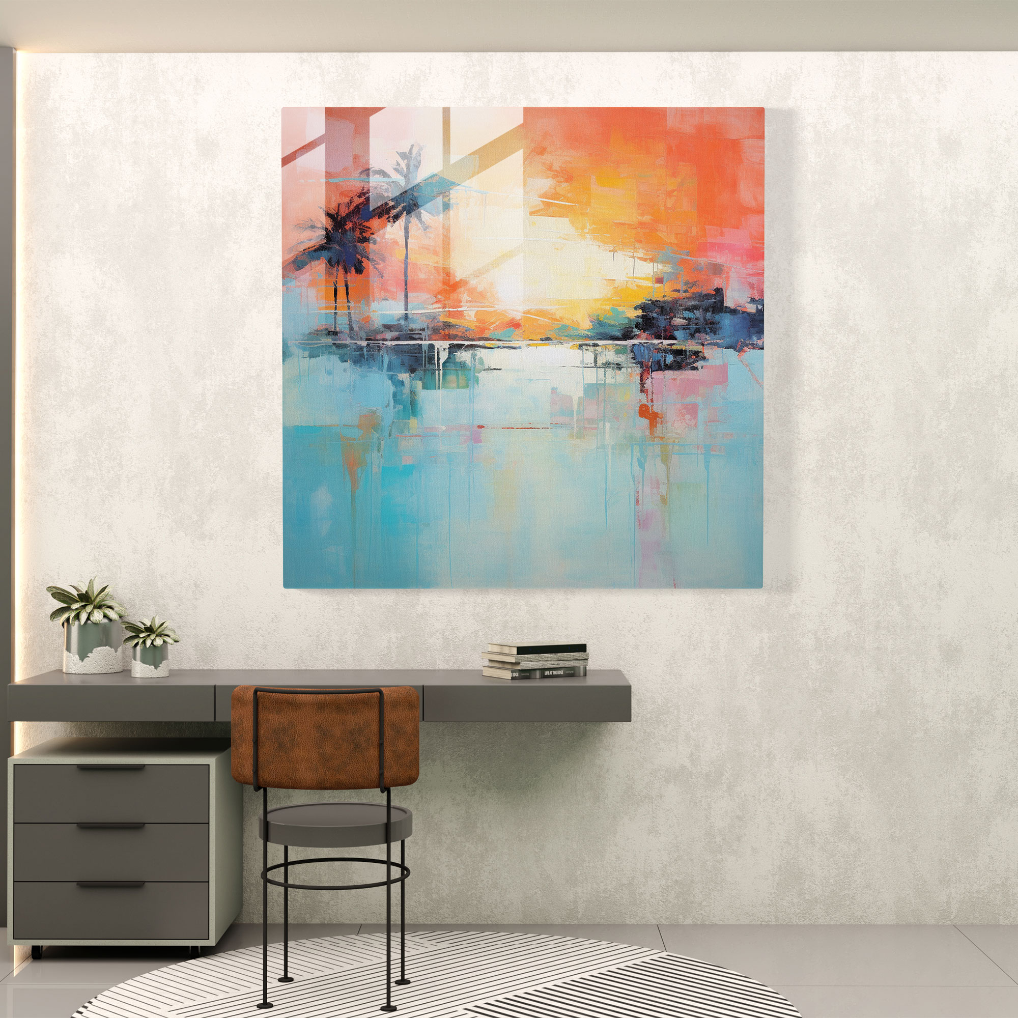 Tropical Sunset Glass Print - Tropical, Abstract Painting, Wall Decoration, Tropical