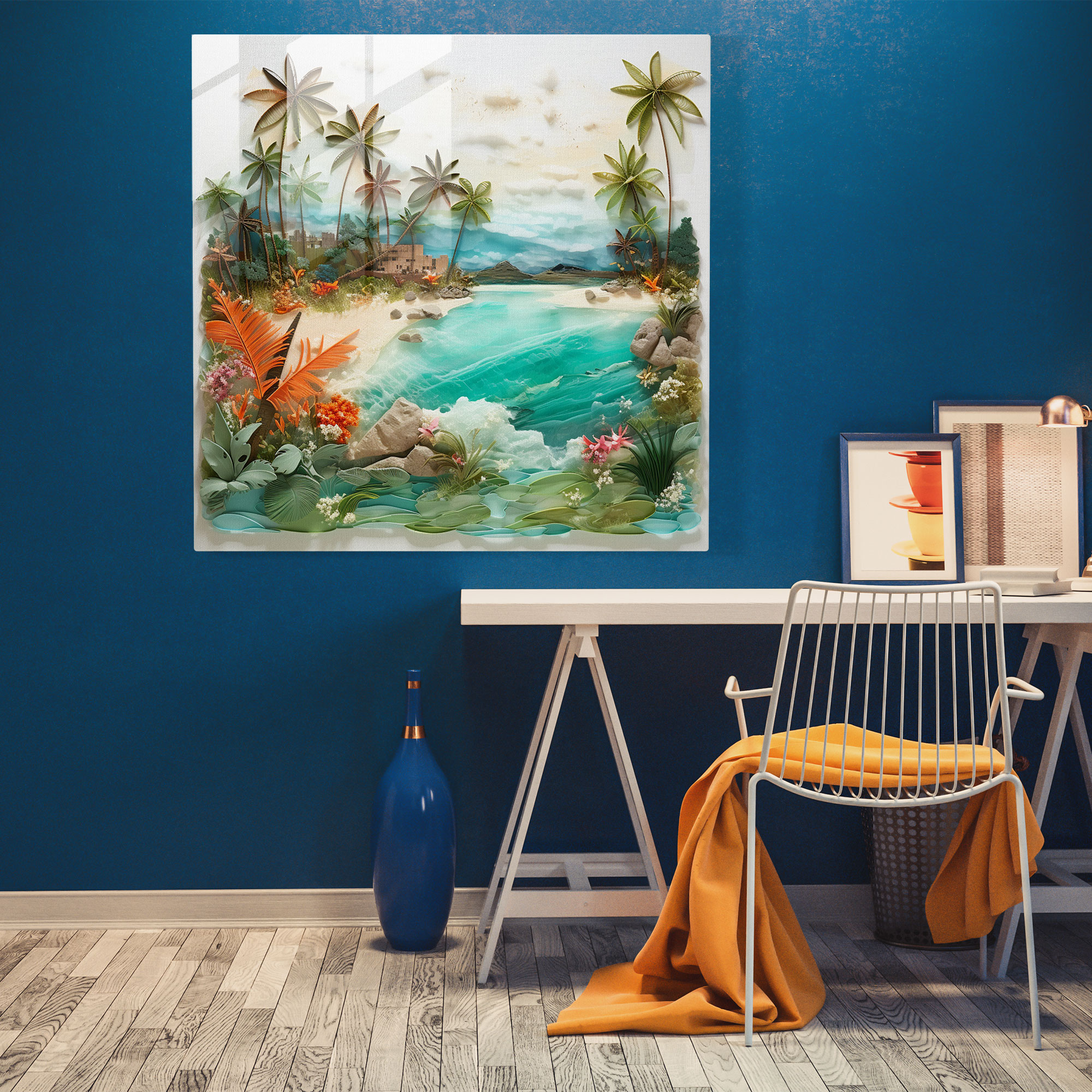 Island Paradise Glass Print - Tropical, Glass Print, Collage Artwork, Island Paradise