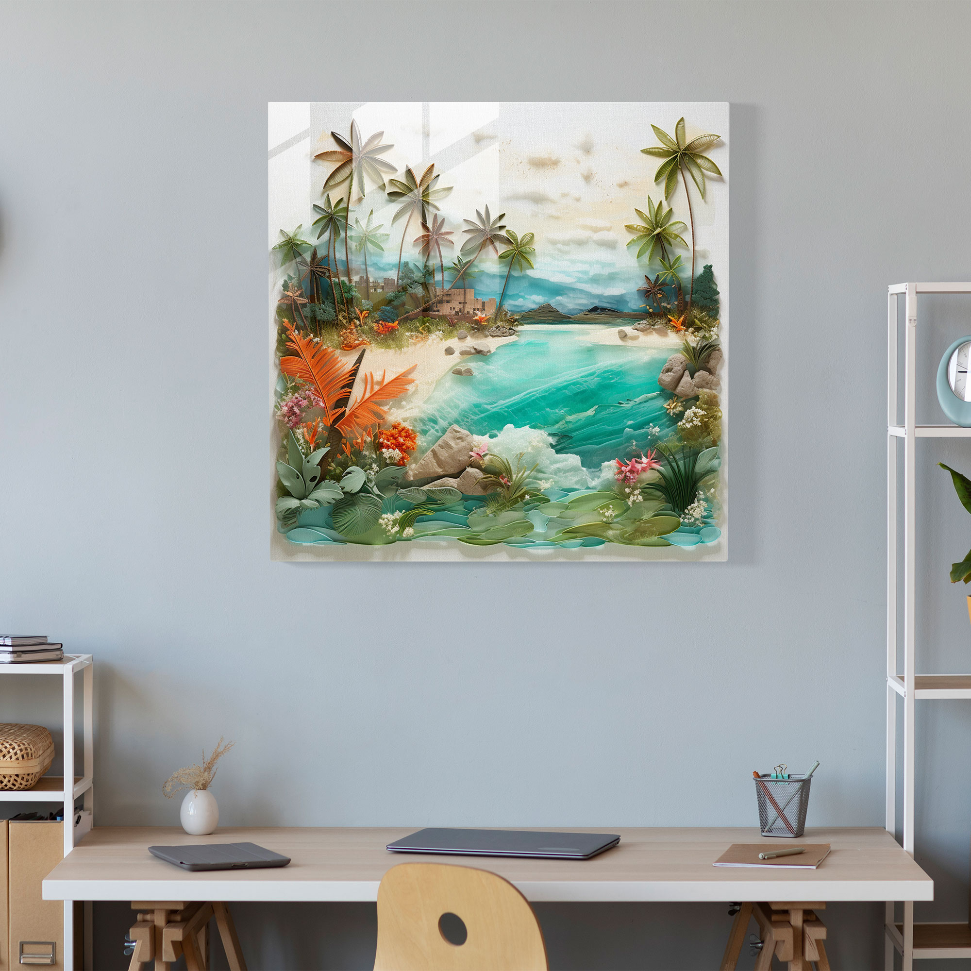 Island Paradise Glass Print - Tropical, Glass Print, Collage Artwork, Island Paradise