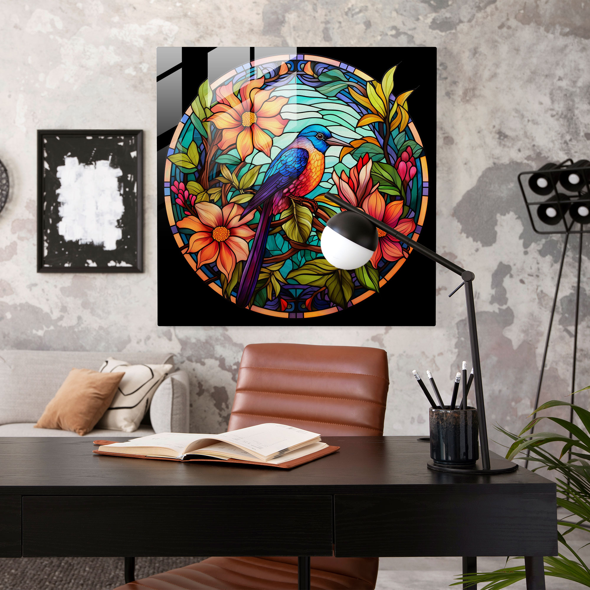 Tropikal Kuşhane Cam Tablo Sanatı - Tropikal Modern Sanat Cam Sanatı