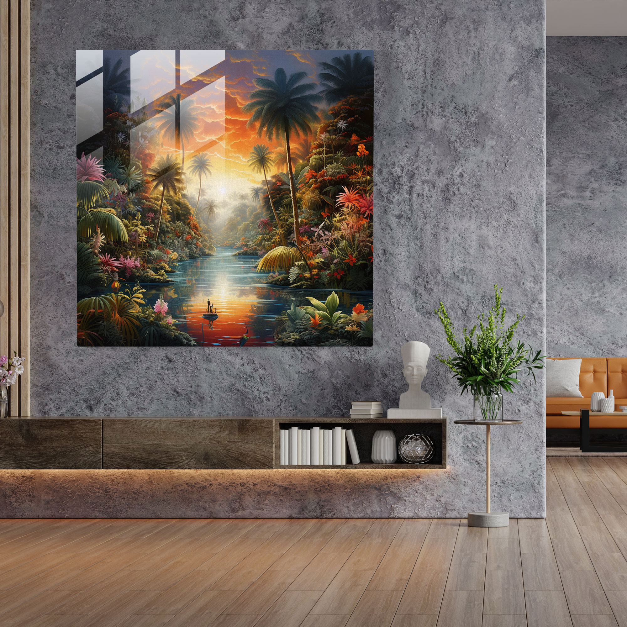 Whimsical Paradise Glass Print - Tropical, Modern Art, Surreal Artwork, Tropical