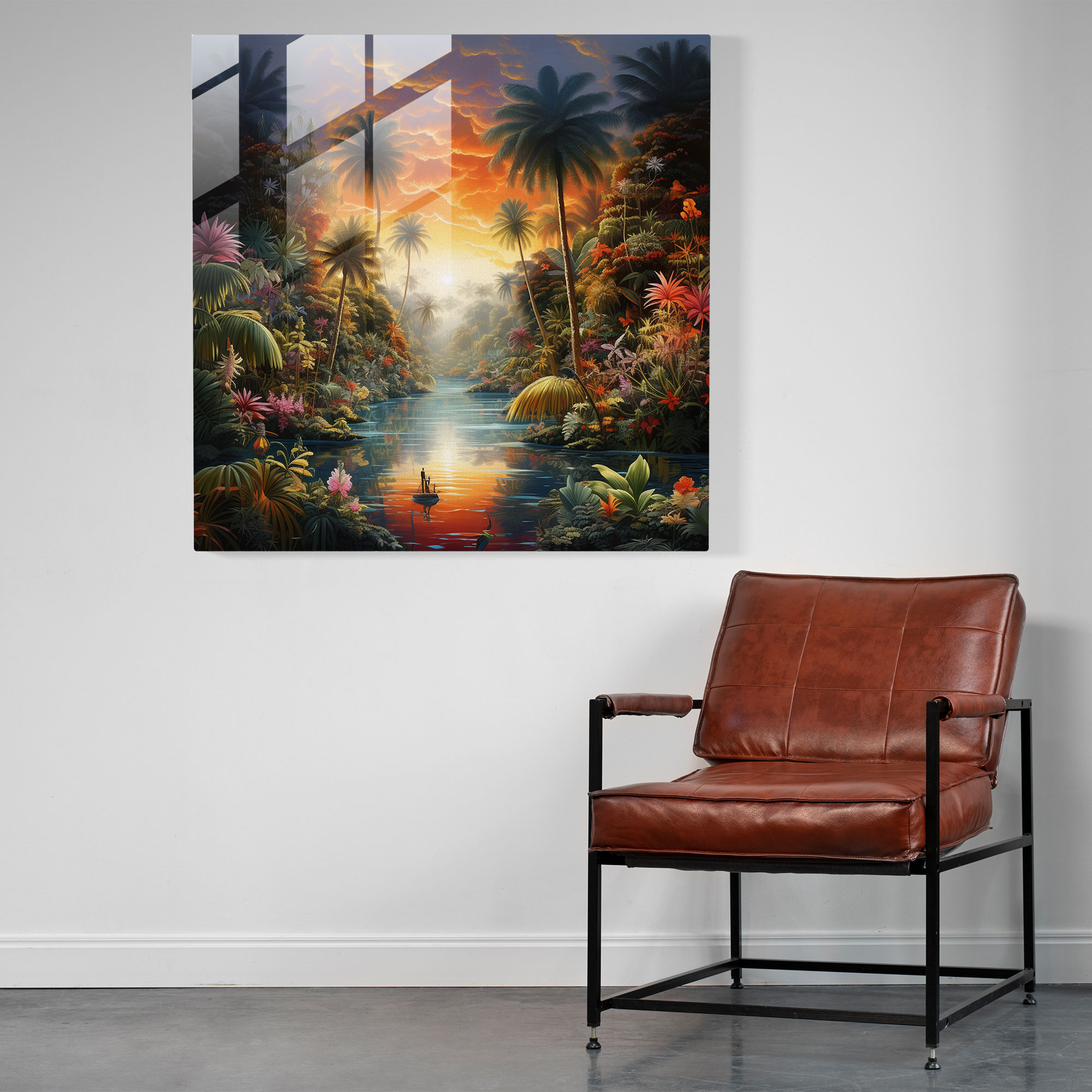 Whimsical Paradise Glass Print - Tropical, Modern Art, Surreal Artwork, Tropical