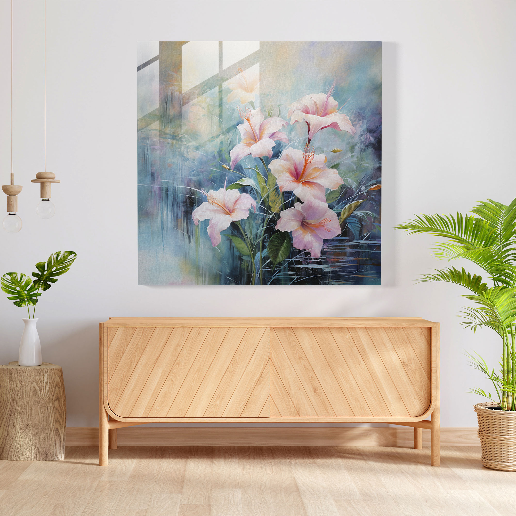 Tranquil Blooms Glass Print - Tropical, Glass Wall Art, Pastel Hues, Beauty