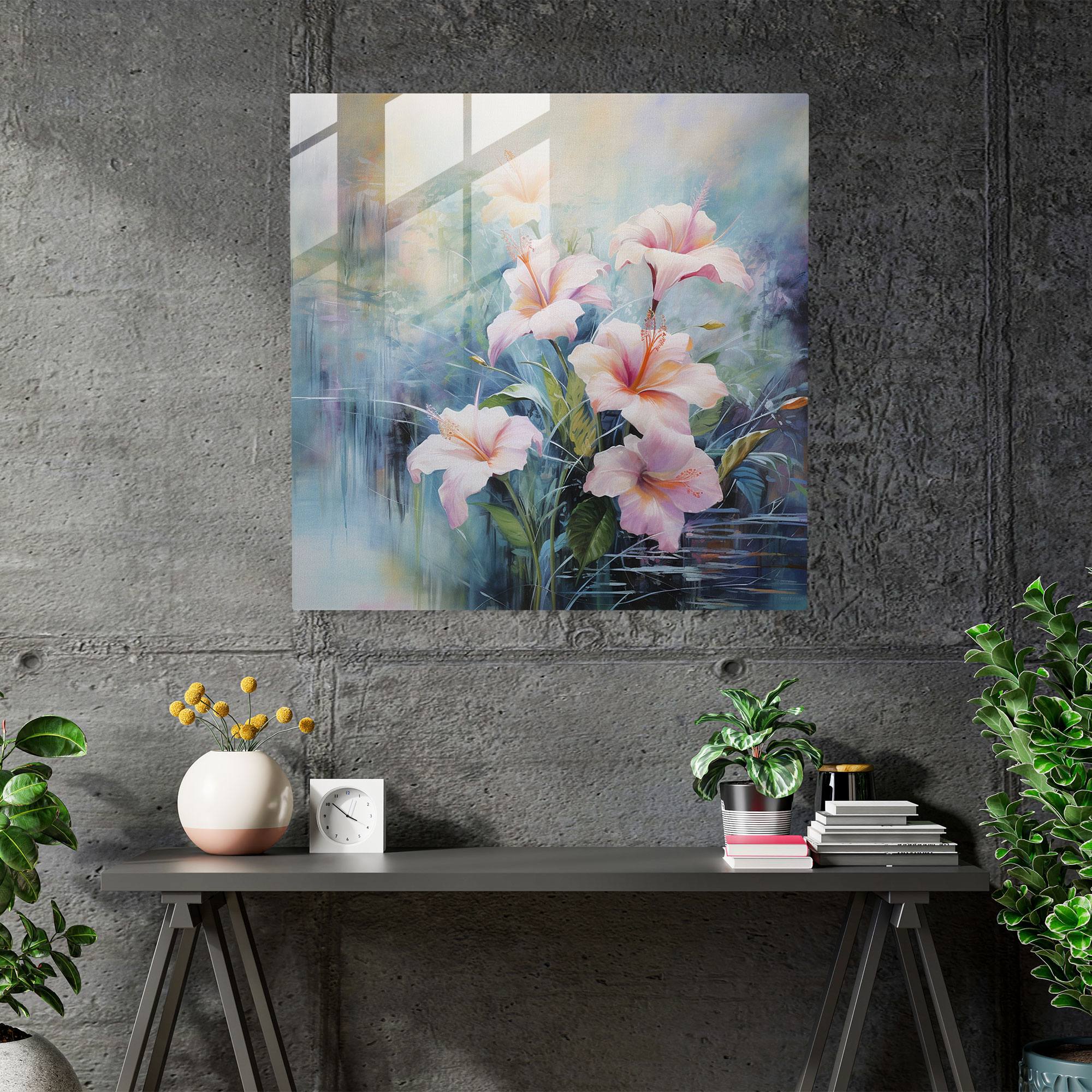 Tranquil Blooms Glass Print - Tropical, Glass Wall Art, Pastel Hues, Beauty