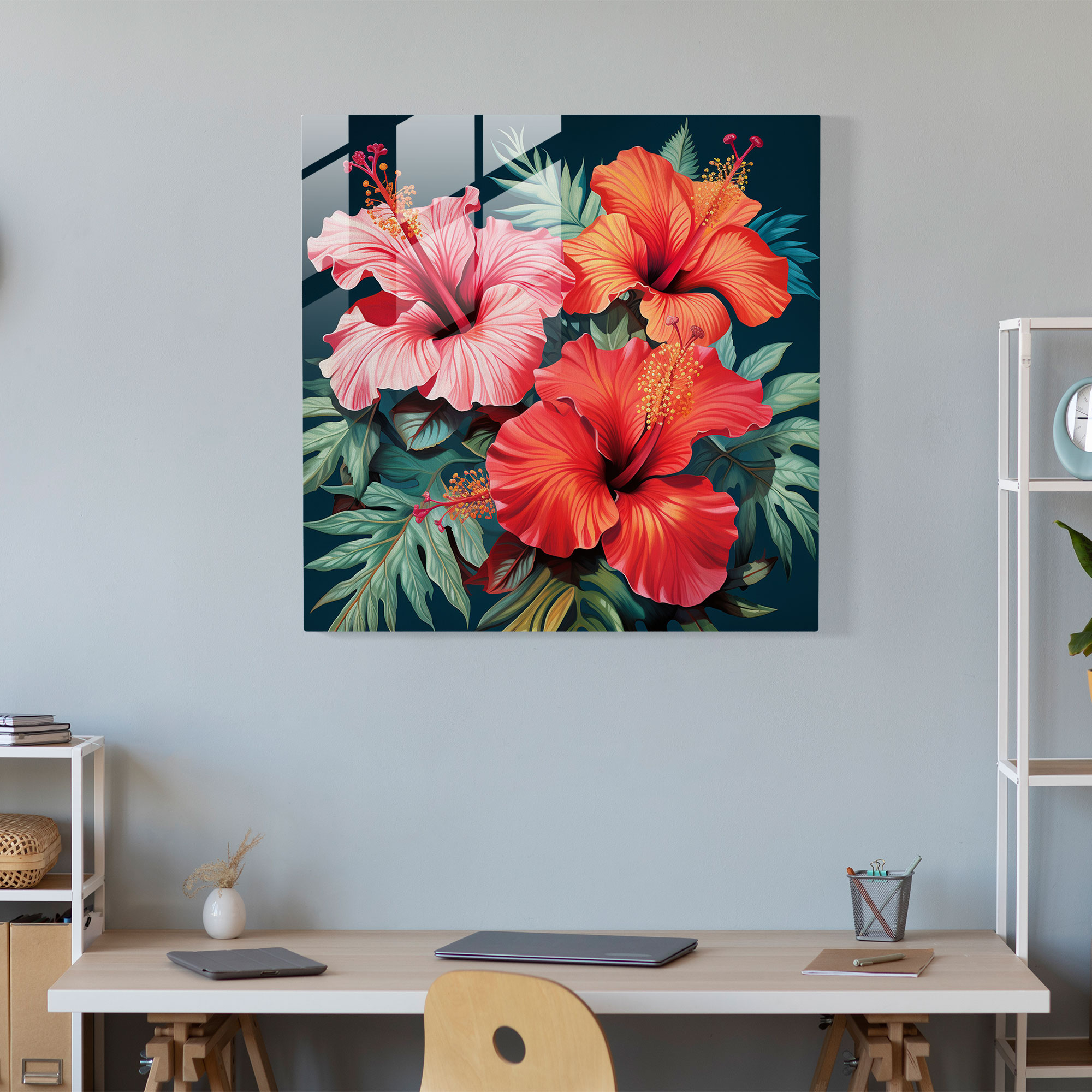 Tropical Floral Glass Print - Tropical, Full Bloom, Elegance, Tropical Floral Illustration