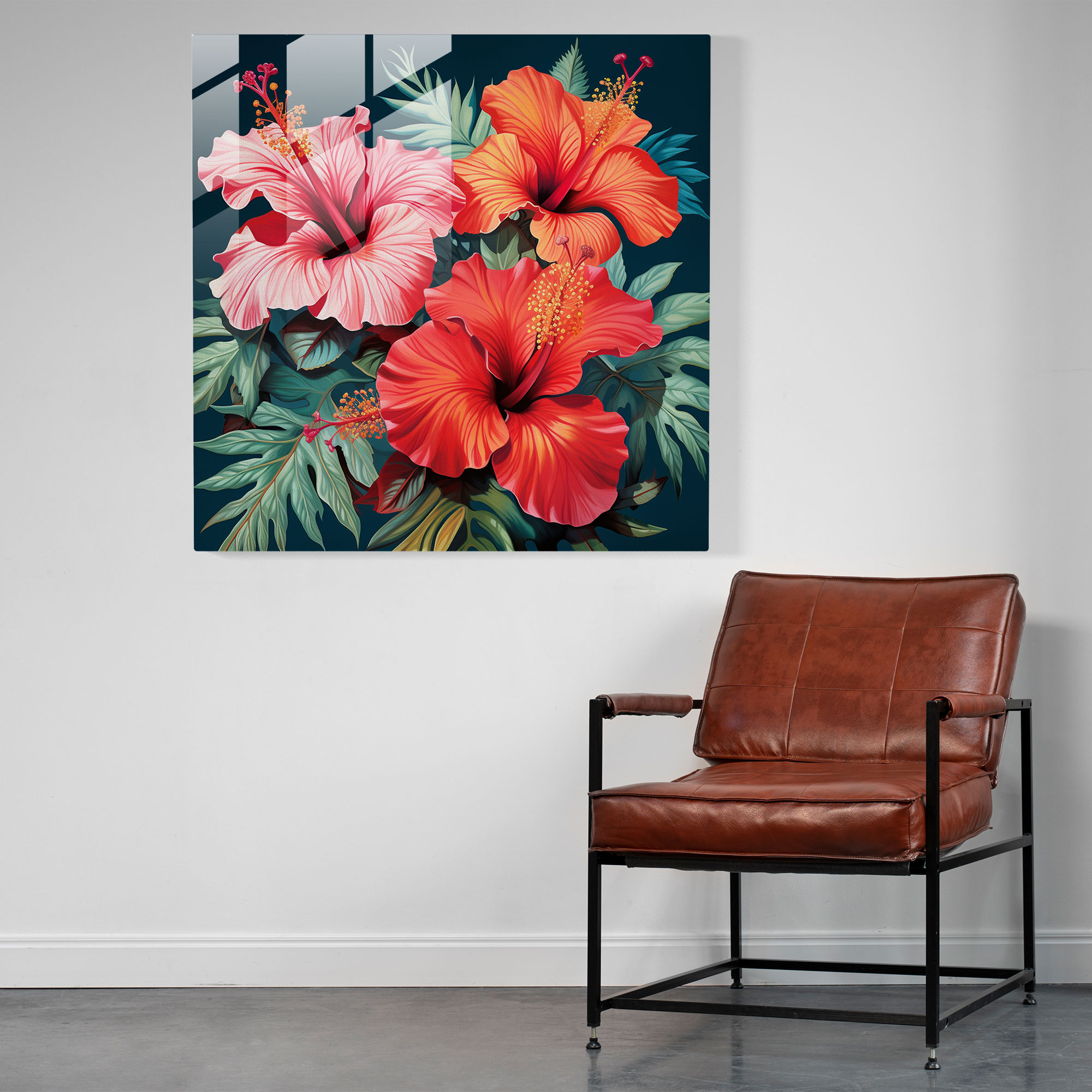 Tropical Floral Glass Print - Tropical, Full Bloom, Elegance, Tropical Floral Illustration