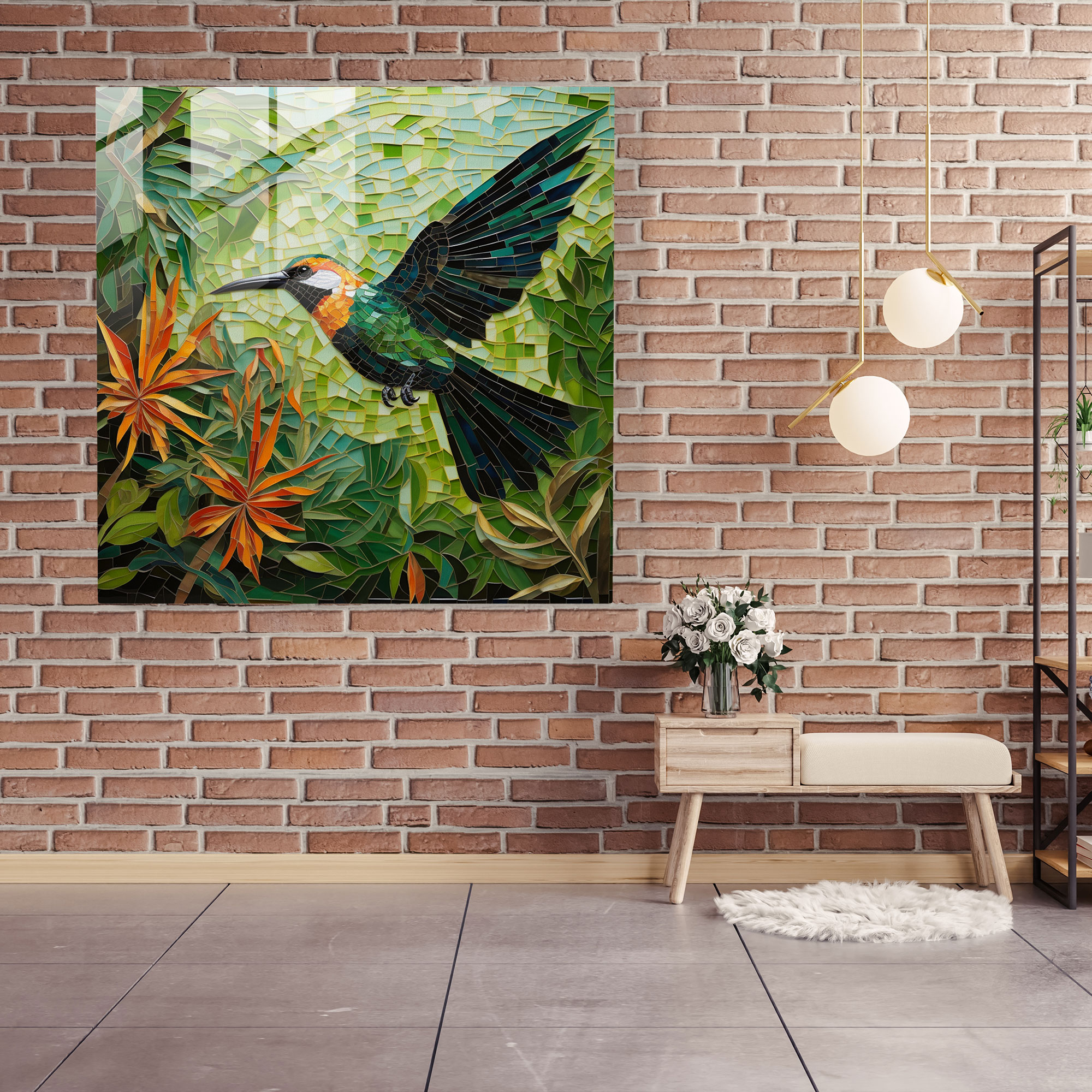 Tropical Bird Glass Mosaic - Tropical, Wall Decoration, Glass Print, Tropical