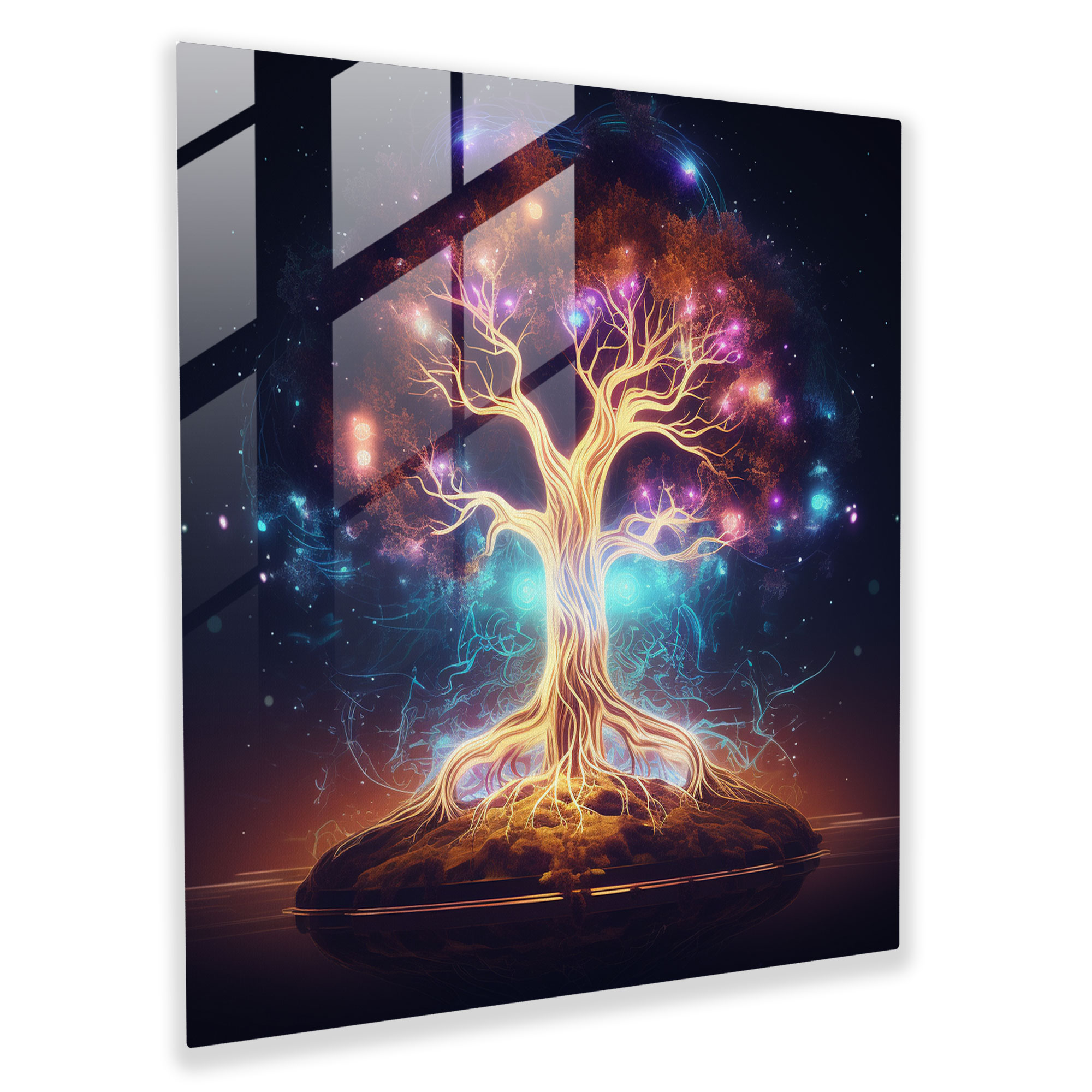 Cosmic Tree Of Life Glass Print - Tree Of Life, Wall Decoration, Digital Illustration, Cosmic Space