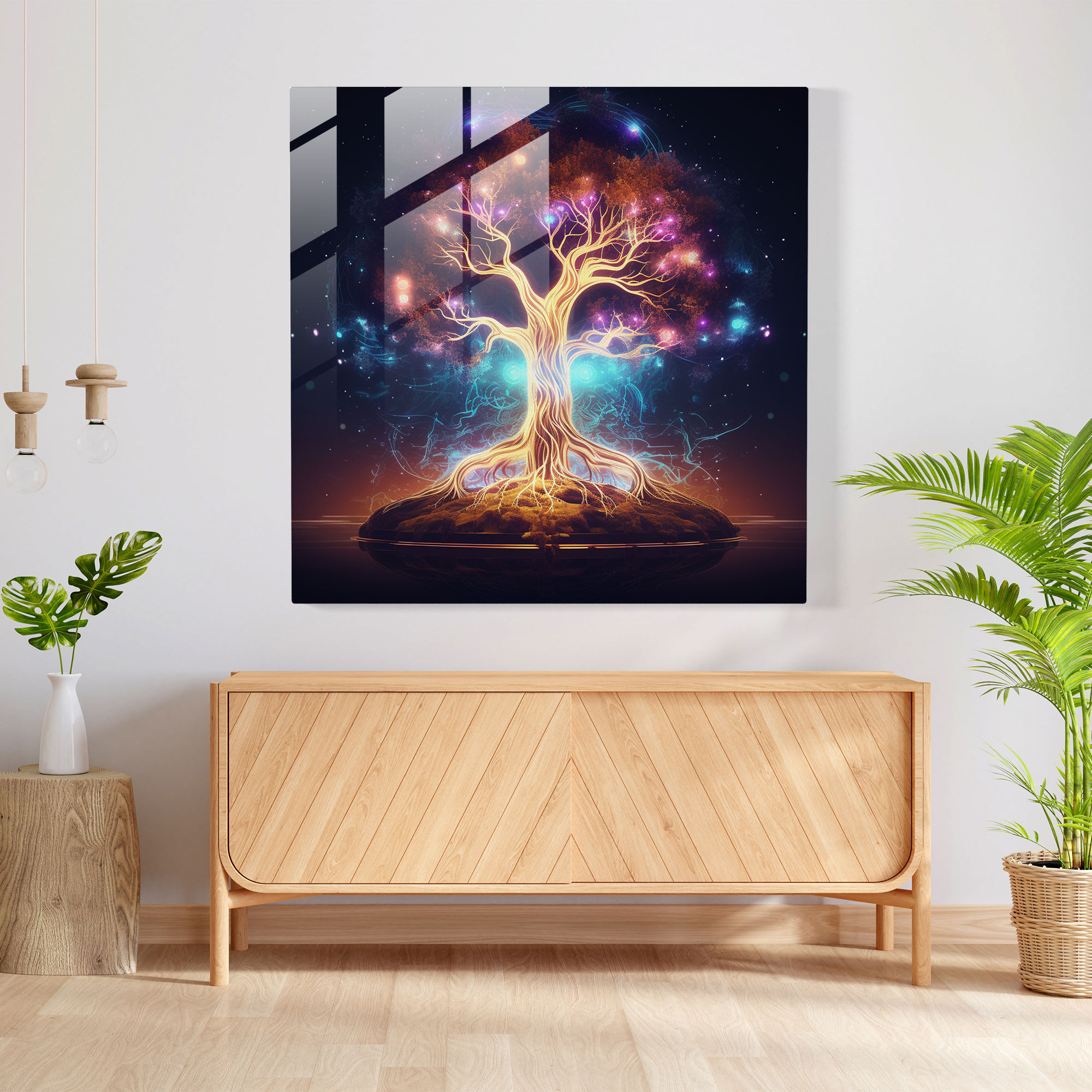 Cosmic Tree Of Life Glass Print - Tree Of Life, Wall Decoration, Digital Illustration, Cosmic Space