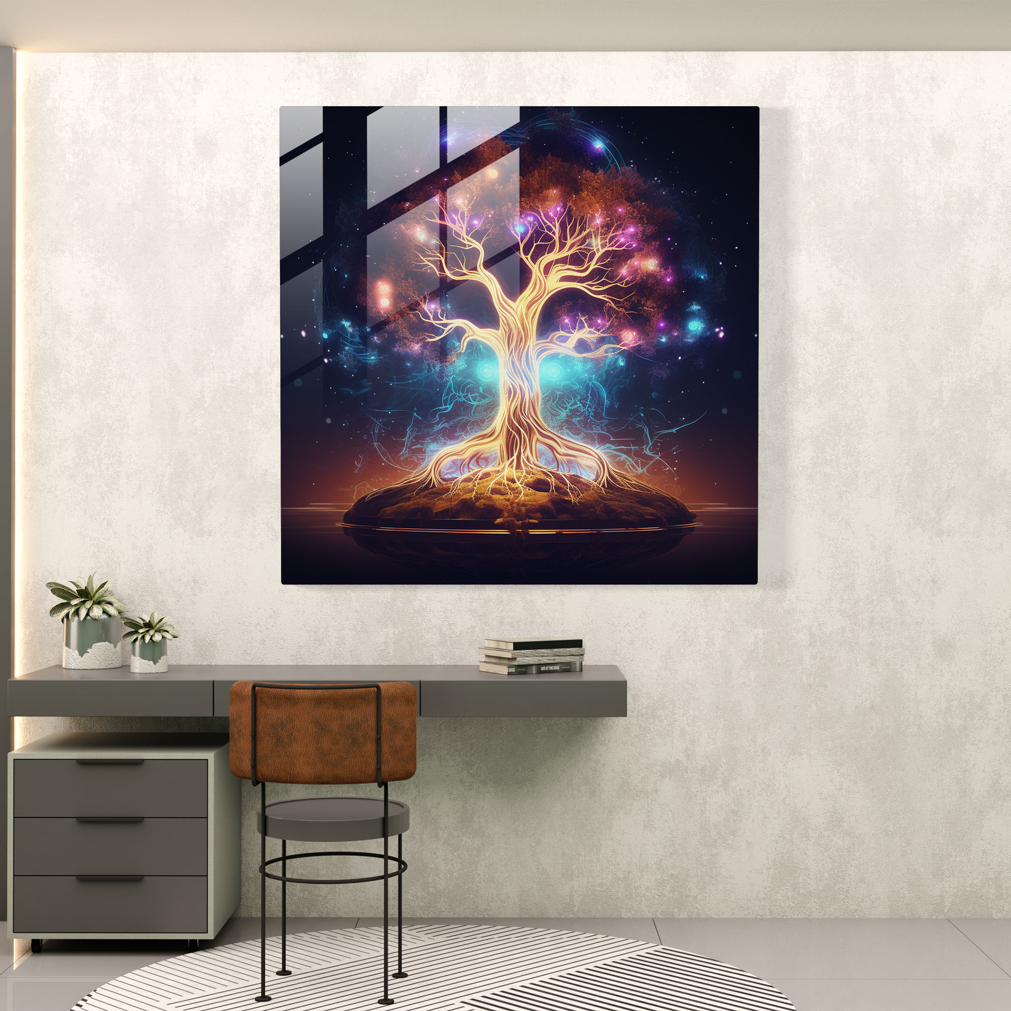 Cosmic Tree Of Life Glass Print - Tree Of Life, Wall Decoration, Digital Illustration, Cosmic Space