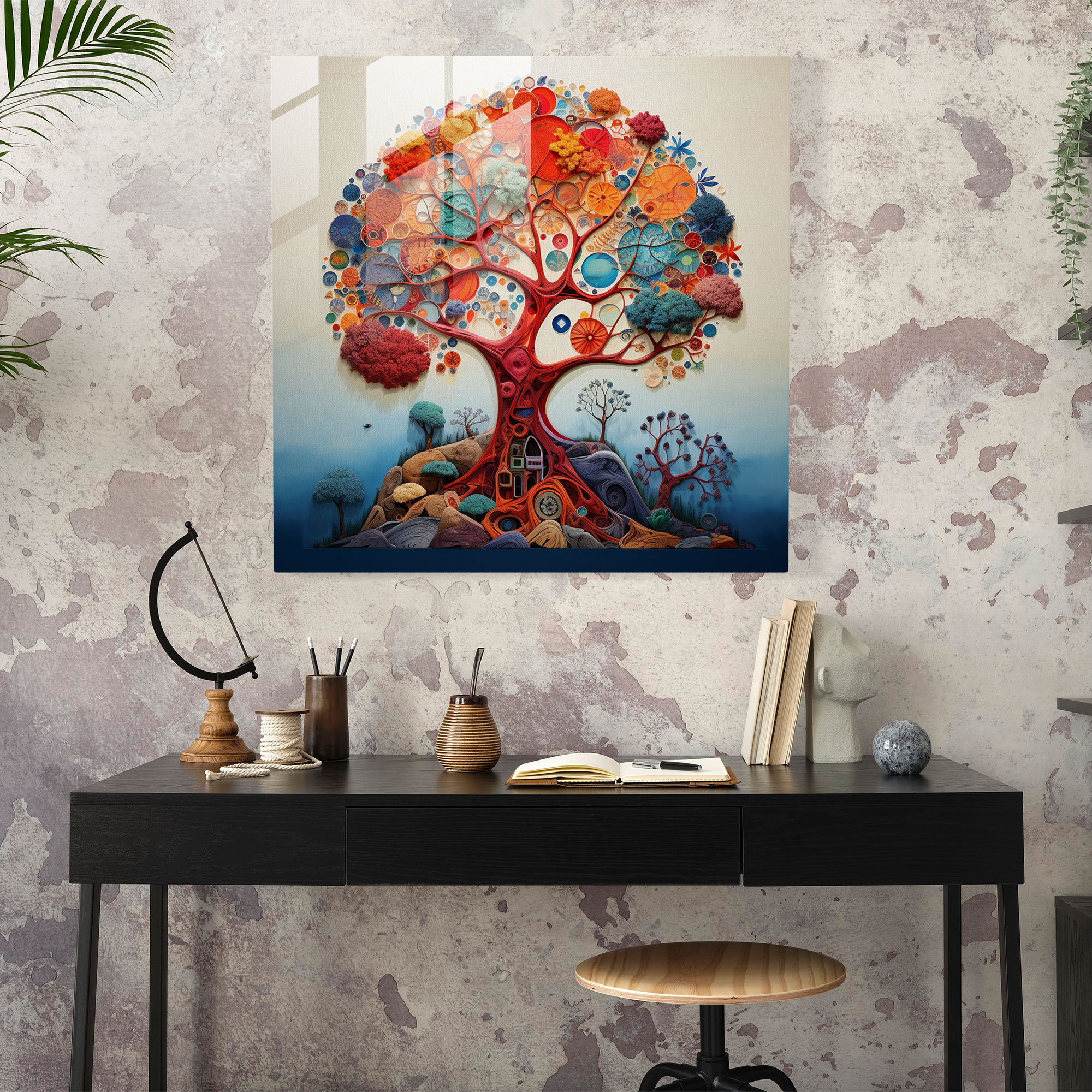 Collage Tree Of Life Glass Print - Tree Of Life, Collage Art, Wall Decoration, Glass Art
