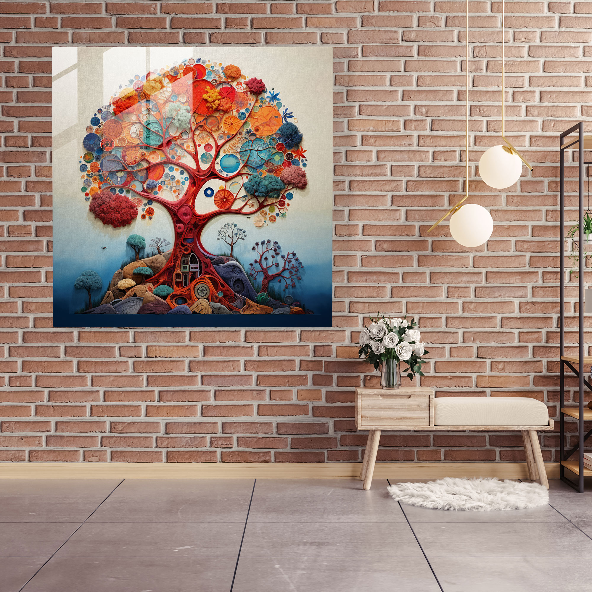 Collage Tree Of Life Glass Print - Tree Of Life, Collage Art, Wall Decoration, Glass Art