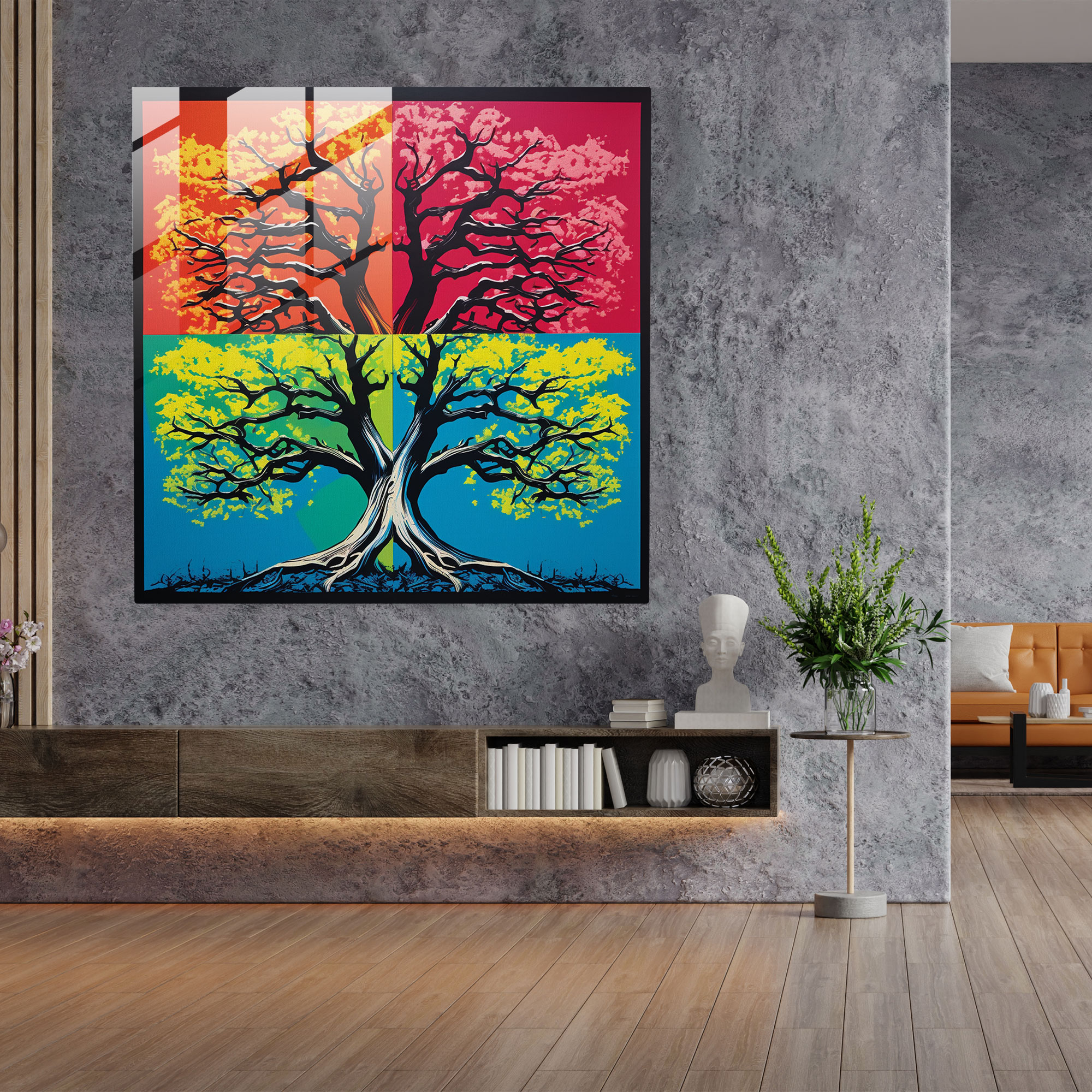 Yaşam Ağacı Pop Art Cam Tablo - Duvar Dekorasyonu Pop Sanat Cam Sanat