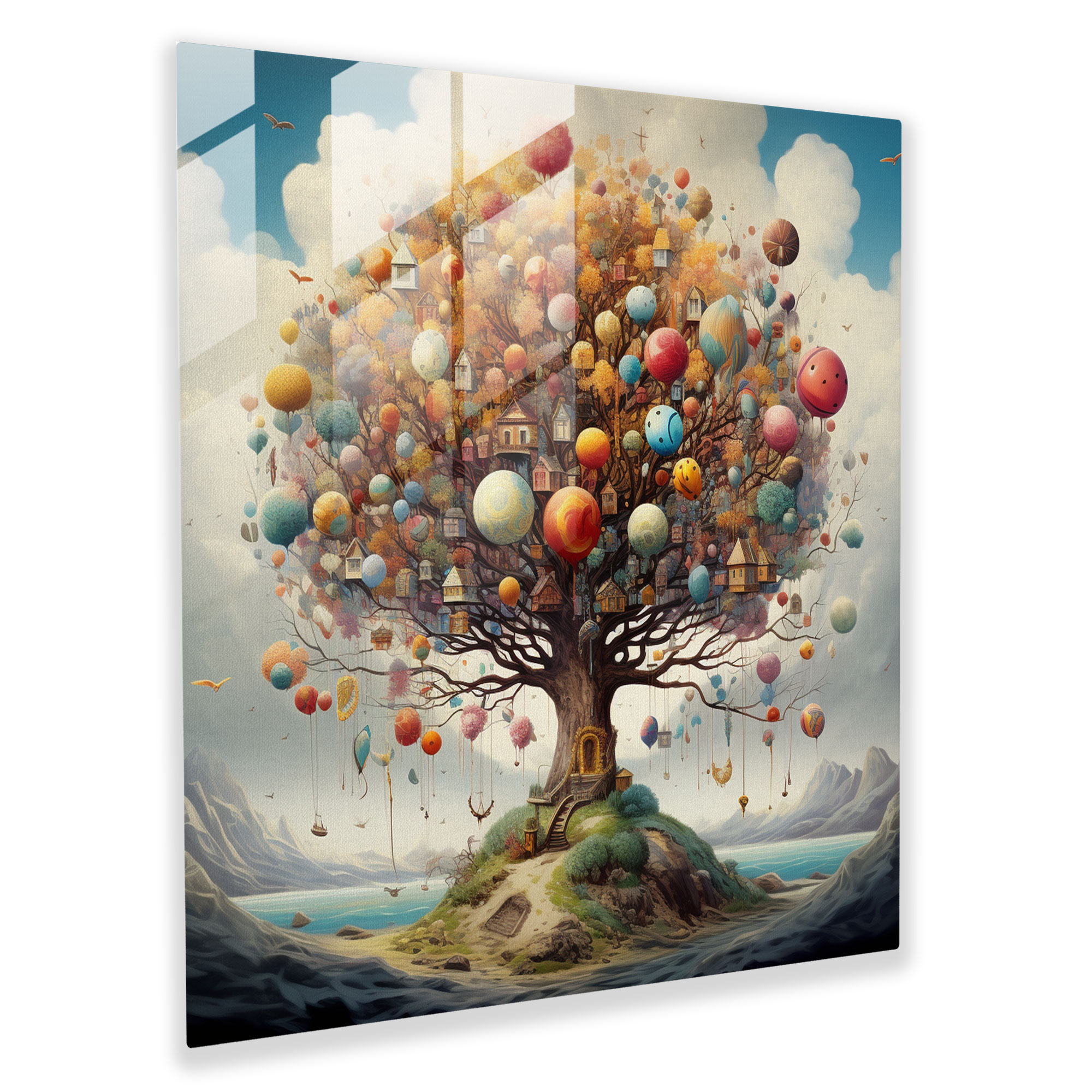 Whimsical Tree Of Life Glass Print - Tree Of Life, Home Decoration, Floating, Surrealistic Artwork