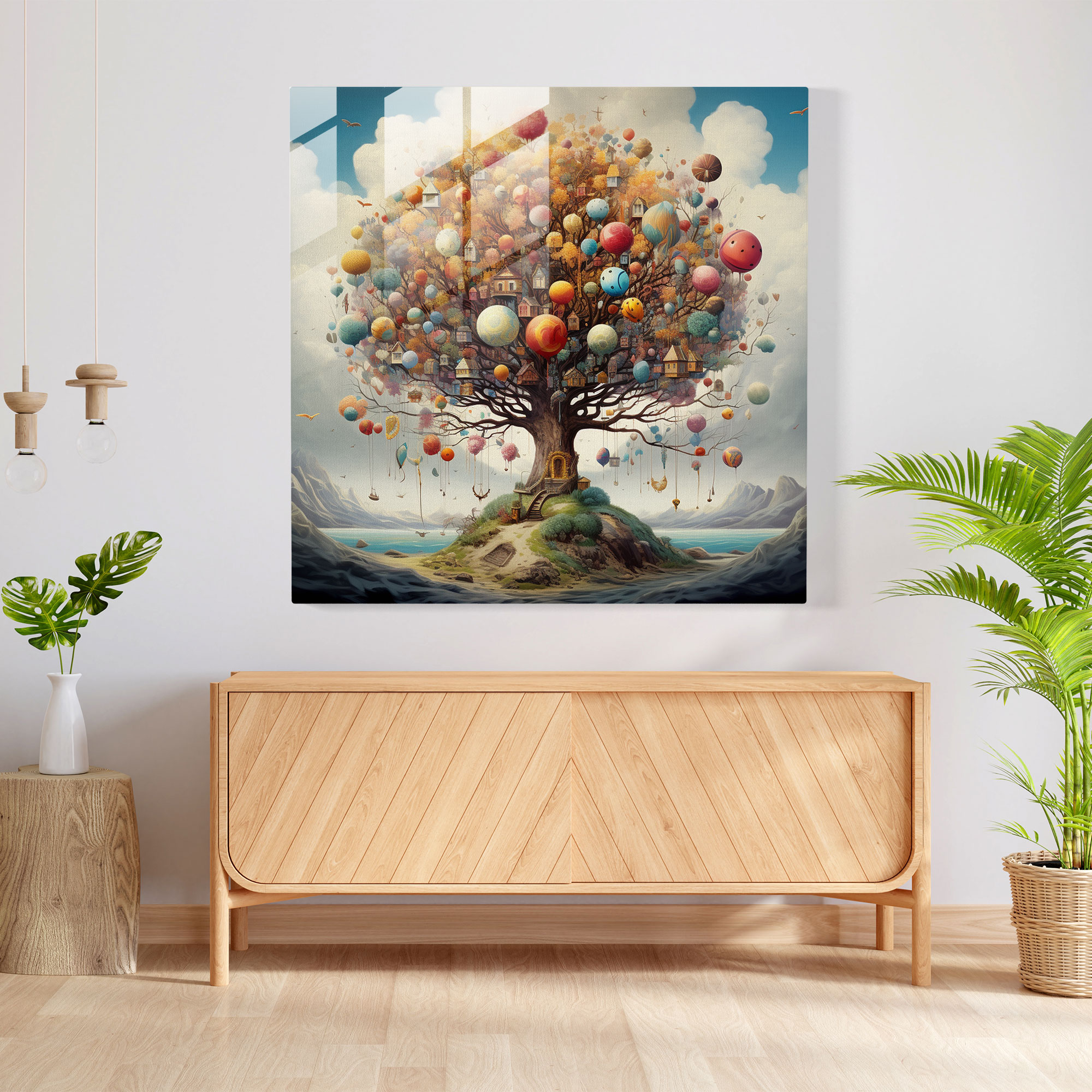 Whimsical Tree Of Life Glass Print - Tree Of Life, Home Decoration, Floating, Surrealistic Artwork