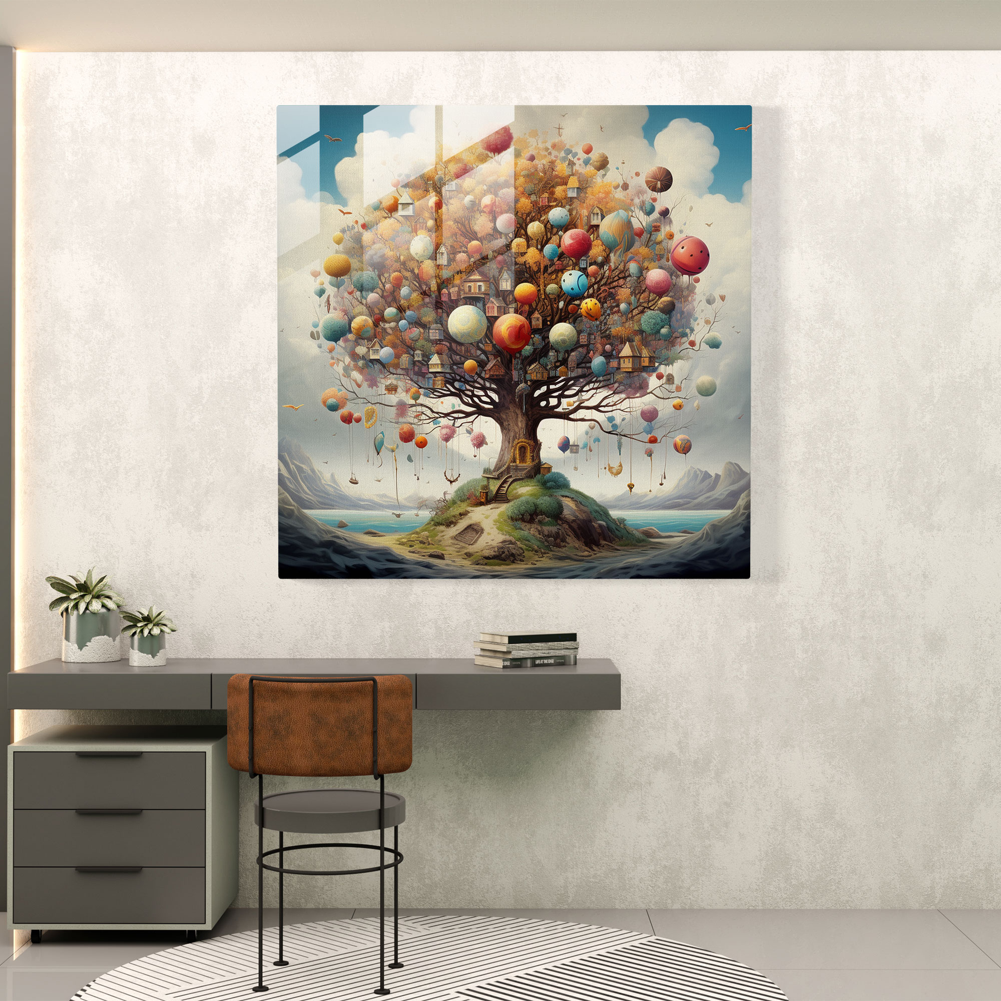 Whimsical Tree Of Life Glass Print - Tree Of Life, Home Decoration, Floating, Surrealistic Artwork