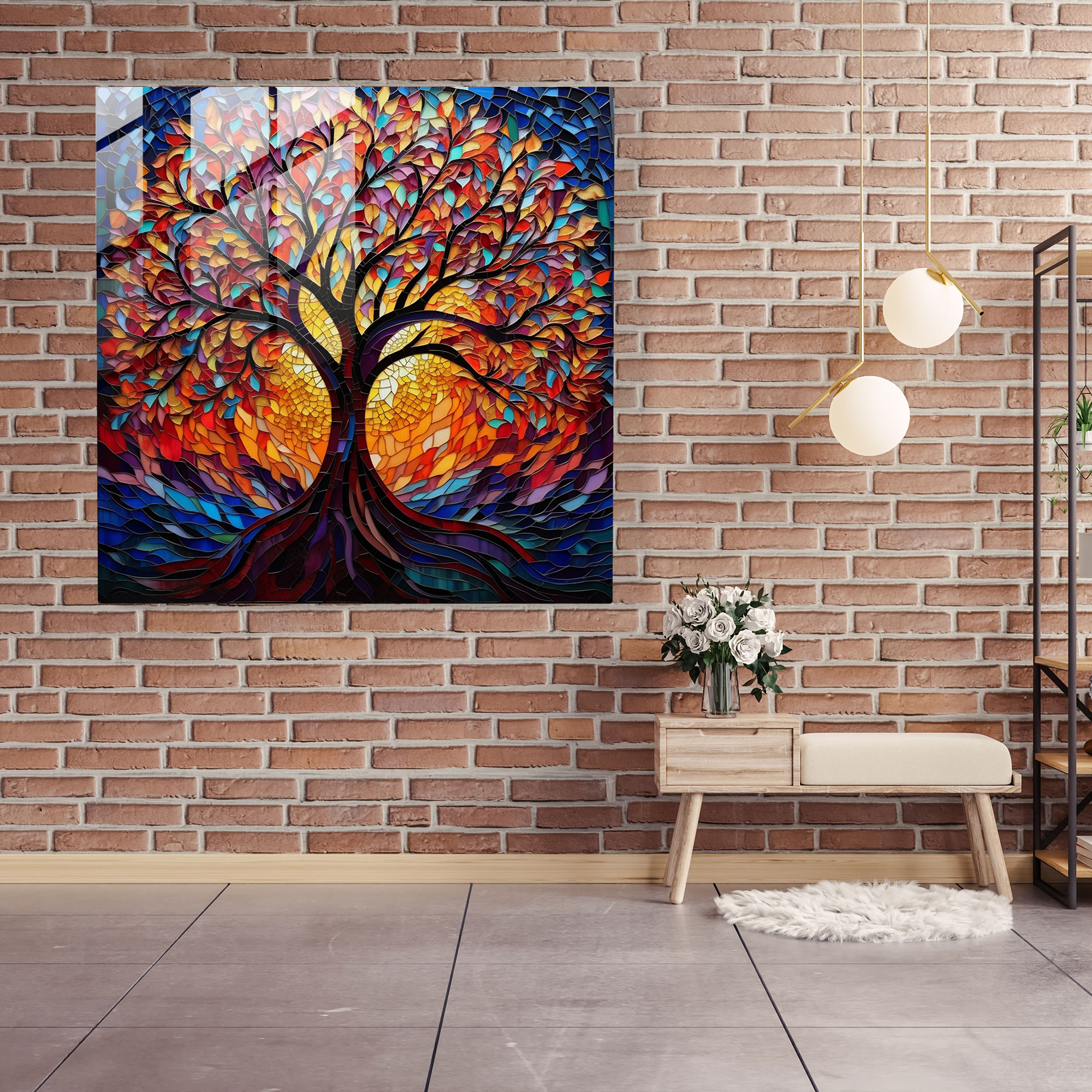 Yaşam Ağacı Cam Tablo Mozaik - Modern Sanat Detaylı Desenler