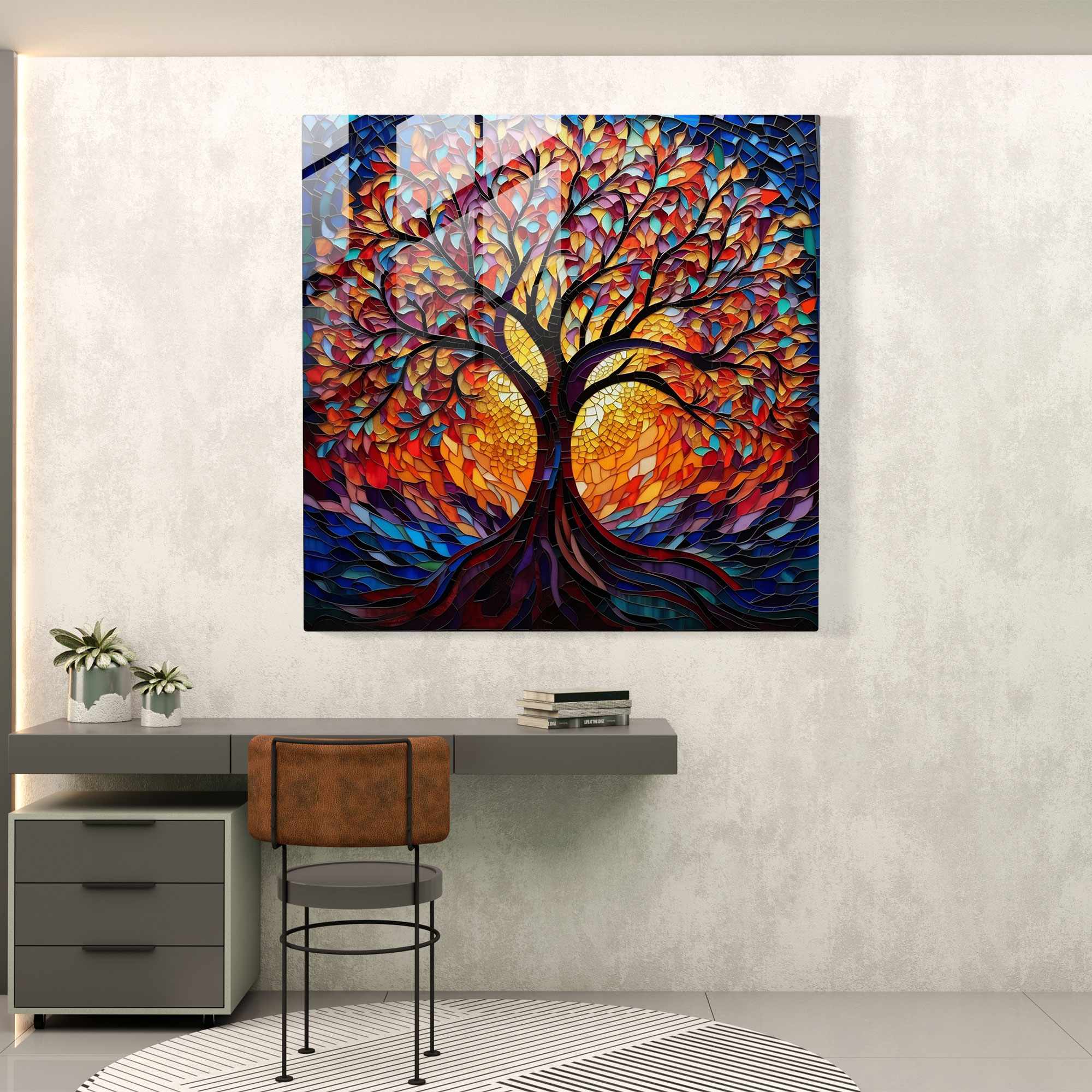 Yaşam Ağacı Cam Tablo Mozaik - Modern Sanat Detaylı Desenler