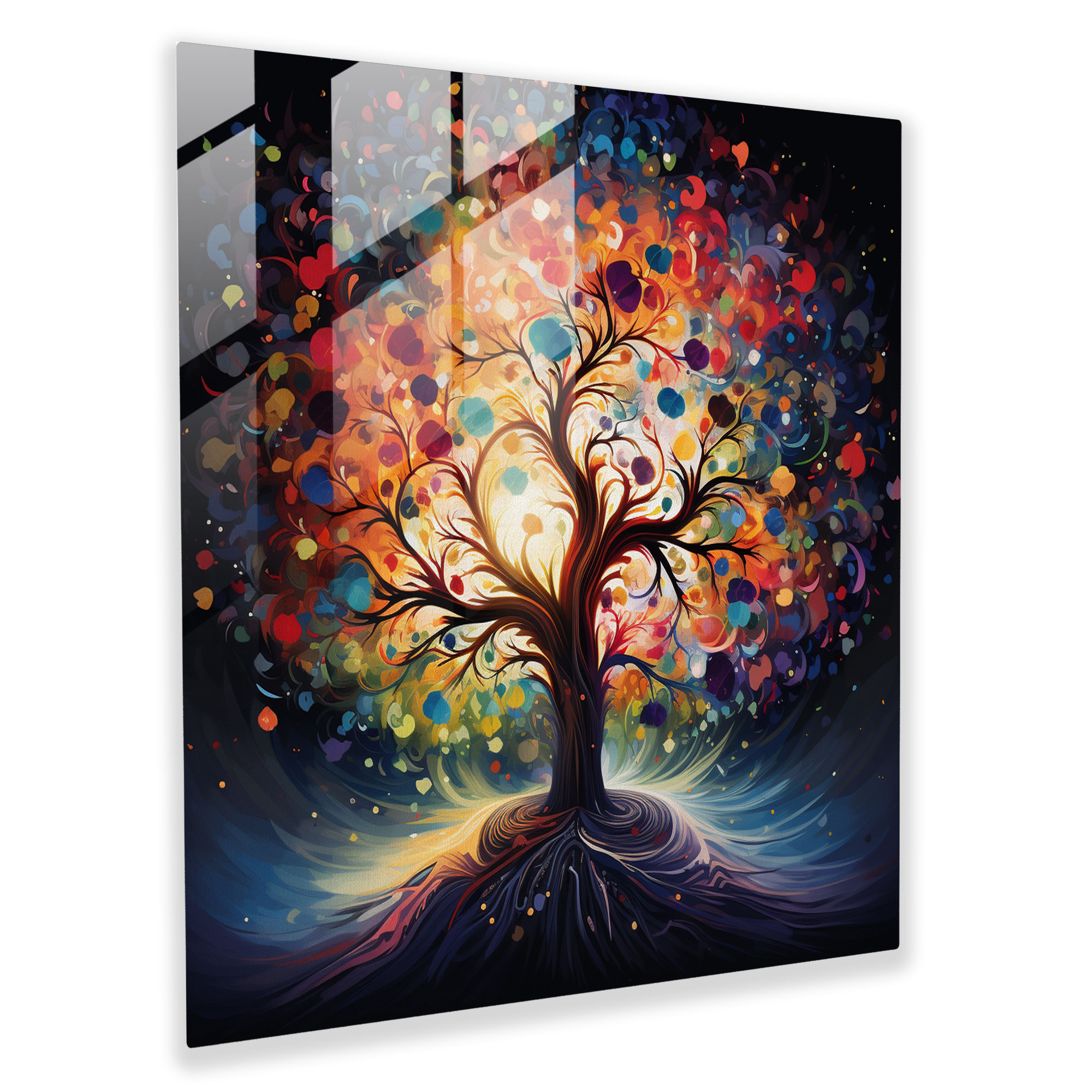 Abstract Explosion Tree Of Life Glass Print - Tree Of Life, Abstract Art, Tree Of Life, Explosion Of Colors