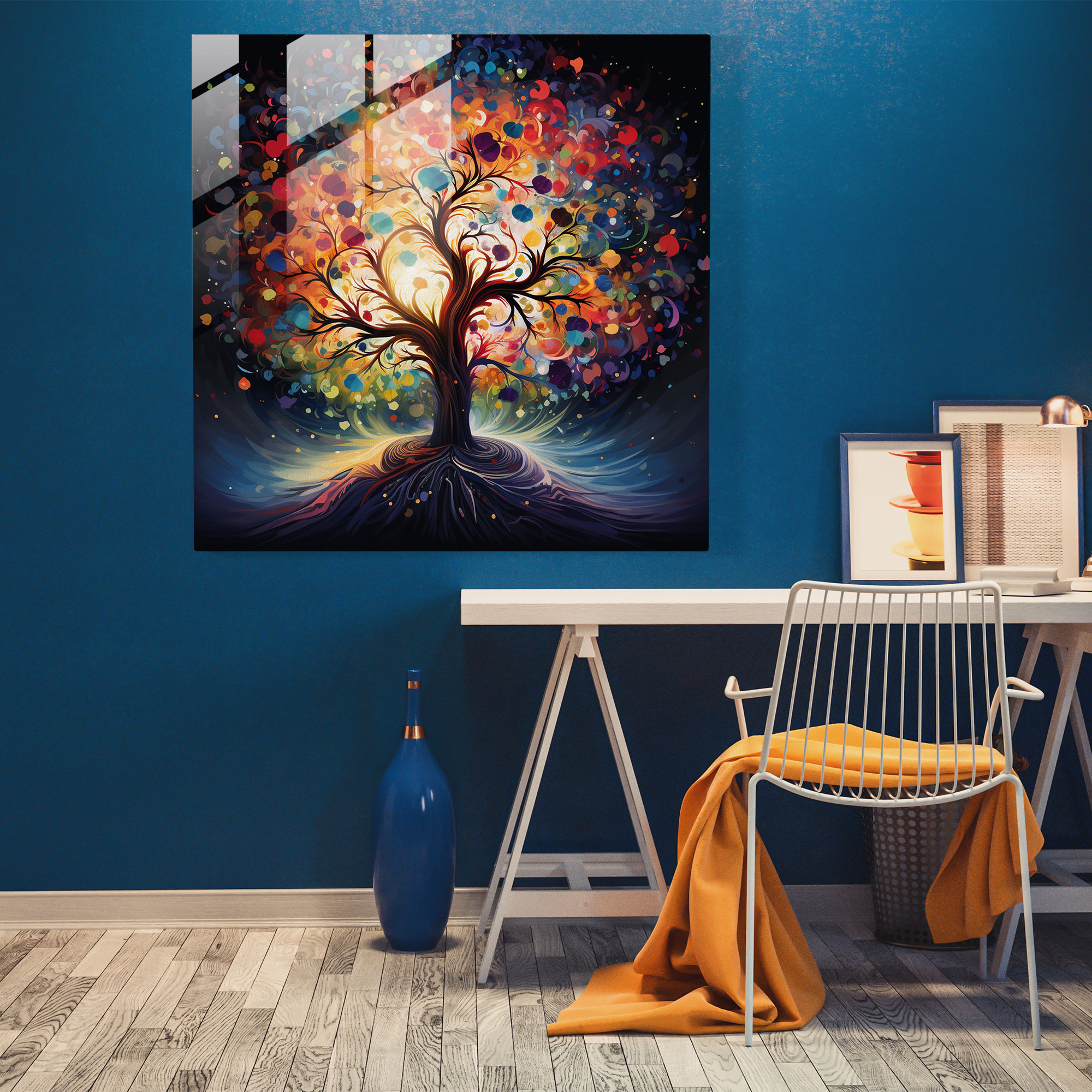 Abstract Explosion Tree Of Life Glass Print - Tree Of Life, Abstract Art, Tree Of Life, Explosion Of Colors