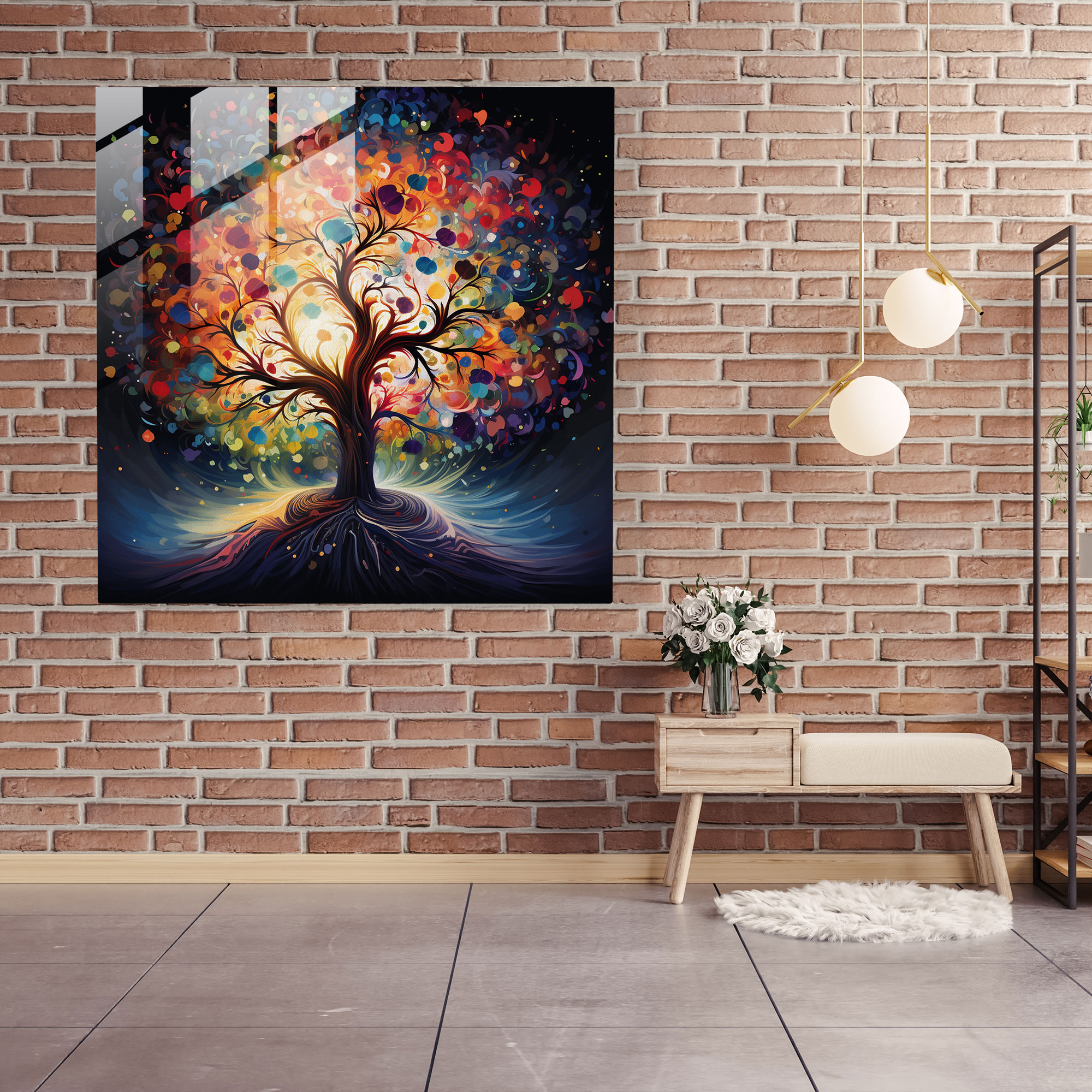 Abstract Explosion Tree Of Life Glass Print - Tree Of Life, Abstract Art, Tree Of Life, Explosion Of Colors