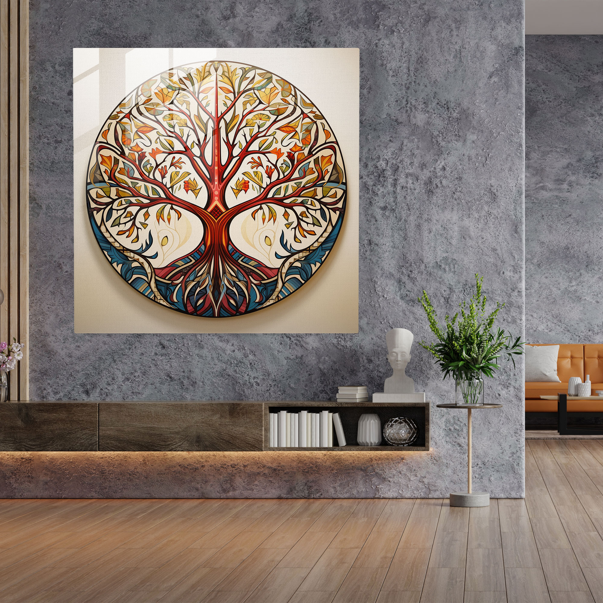 Geometric Balance Tree Of Life Glass Print - Tree Of Life, Clean Lines, Contemporary, Harmonious Balance