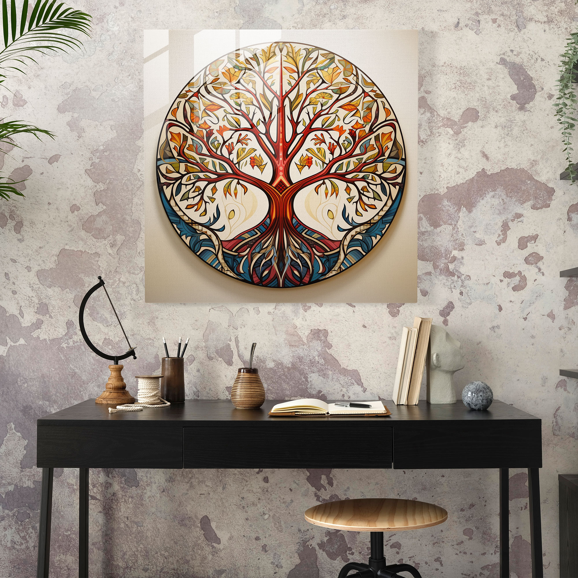 Geometric Balance Tree Of Life Glass Print - Tree Of Life, Clean Lines, Contemporary, Harmonious Balance