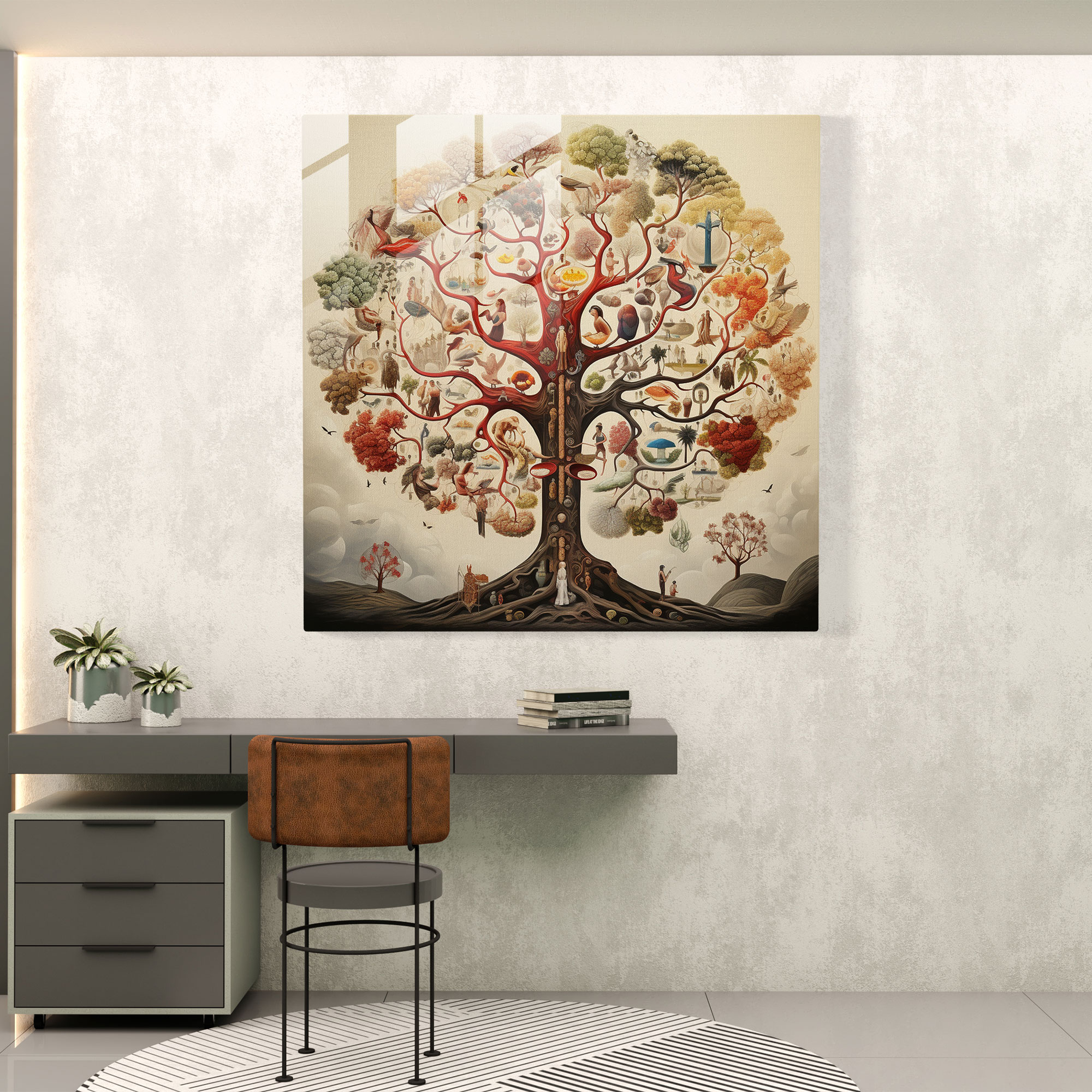 Contemporary Collage Tree Of Life Glass Print - Tree Of Life, Glass Art, Wall Decoration, Modern Art