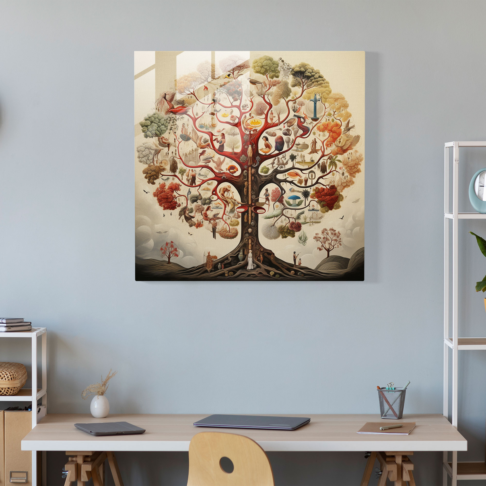 Contemporary Collage Tree Of Life Glass Print - Tree Of Life, Glass Art, Wall Decoration, Modern Art