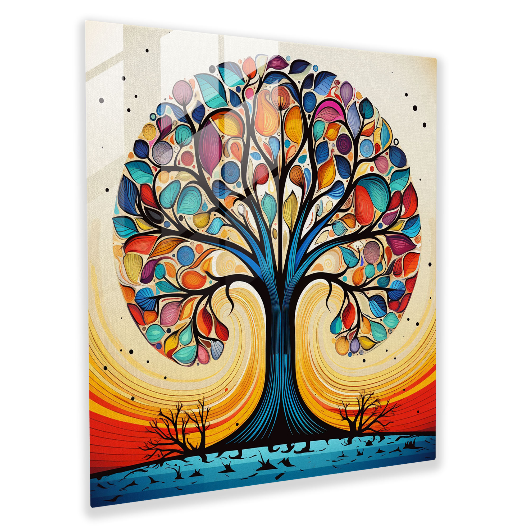 Glass Print - Retro Tree Of Life - Tree Of Life, Home Decoration, Vibrant Colors, Retro Aesthetic