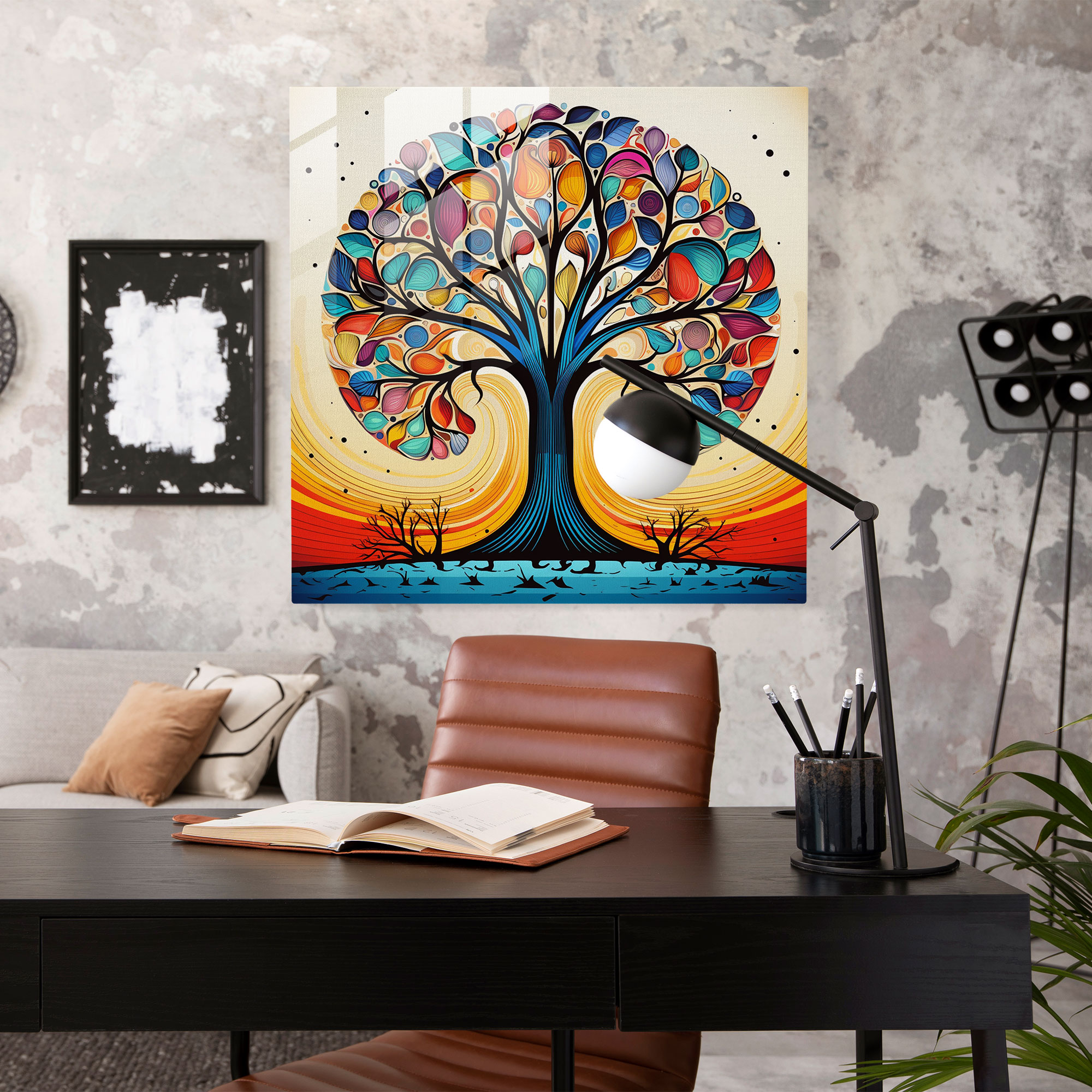 Glass Print - Retro Tree Of Life - Tree Of Life, Home Decoration, Vibrant Colors, Retro Aesthetic