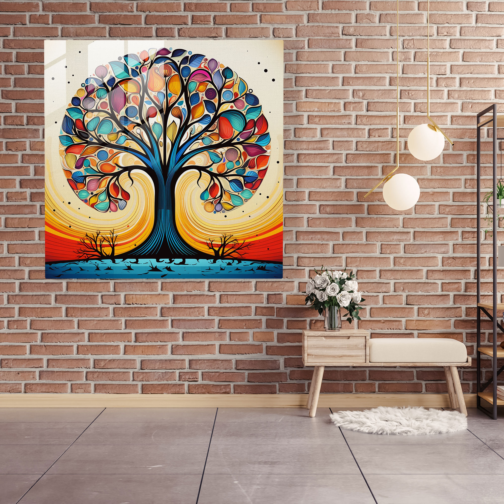 Glass Print - Retro Tree Of Life - Tree Of Life, Home Decoration, Vibrant Colors, Retro Aesthetic