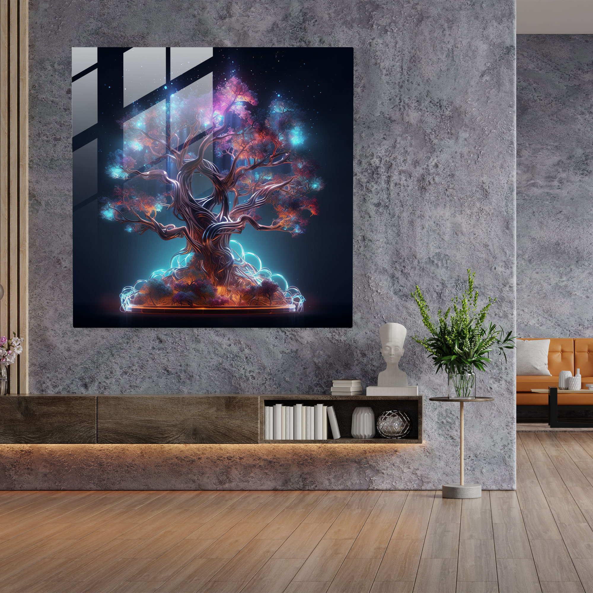 Futuristic Tree Of Life Glass Print - Tree Of Life, Glass Art, Wall Decoration, Glass Wall Art