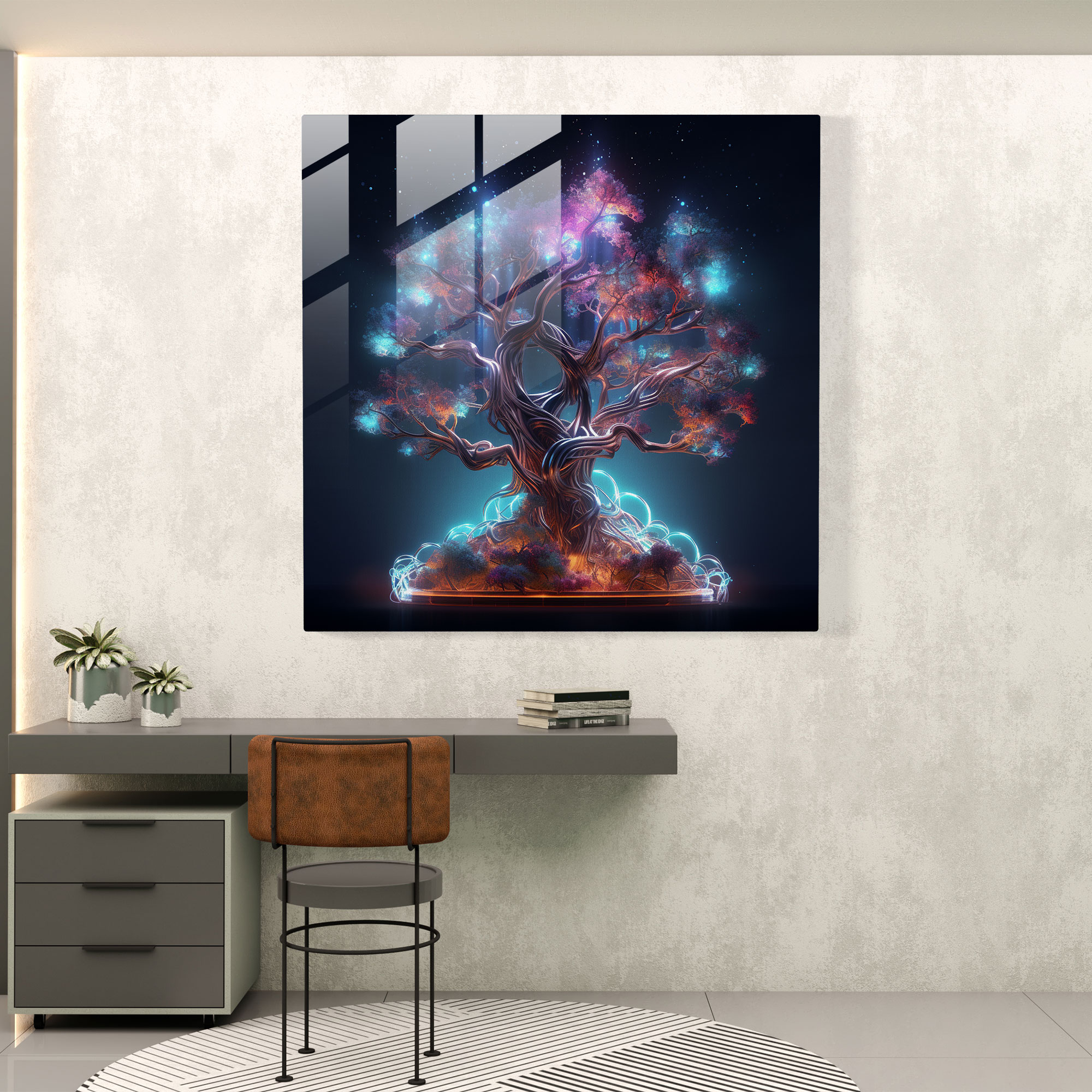 Futuristic Tree Of Life Glass Print - Tree Of Life, Glass Art, Wall Decoration, Glass Wall Art