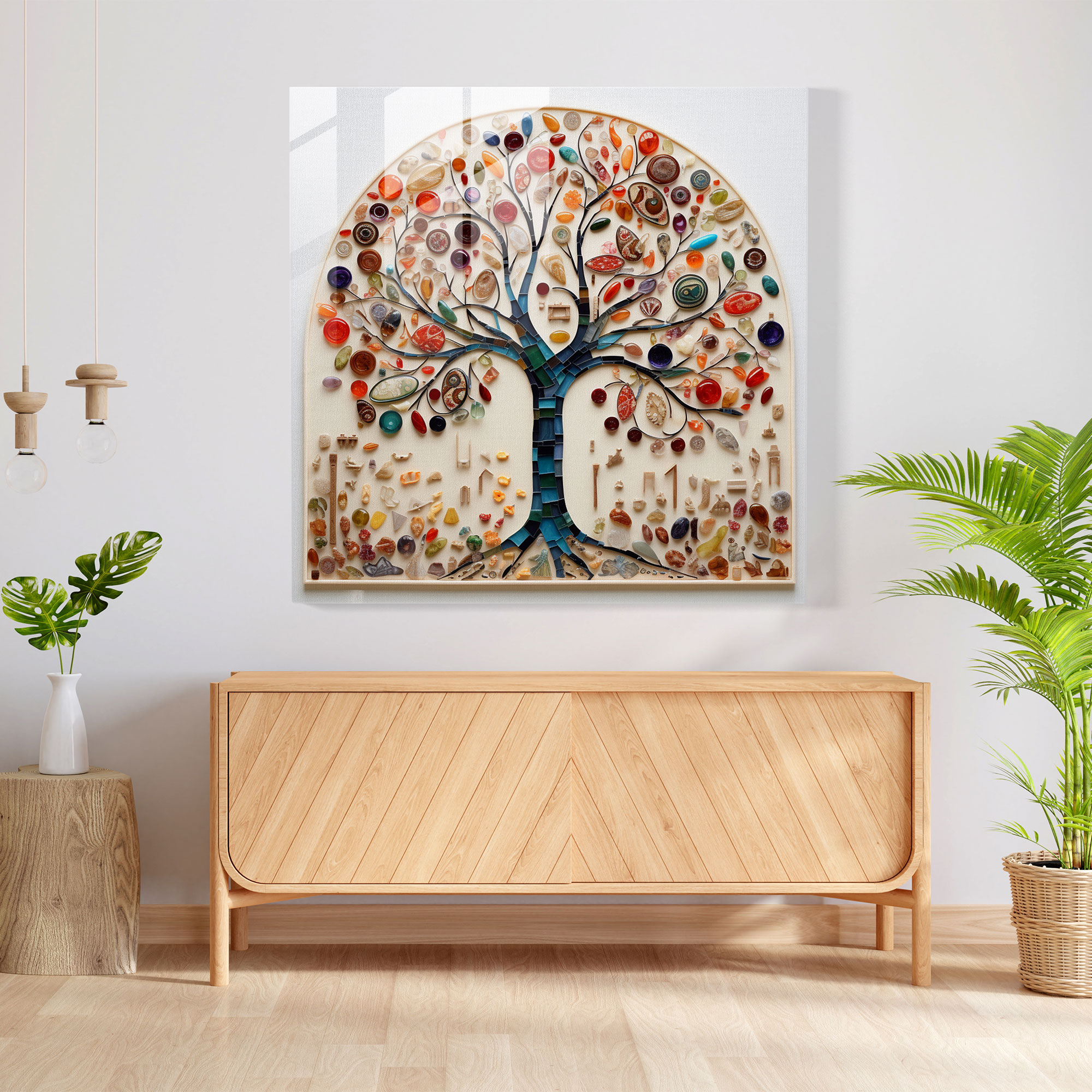 Collage Tree Of Life Glass Print - Tree Of Life, Modern Art, Home Decoration, Tree Of Life
