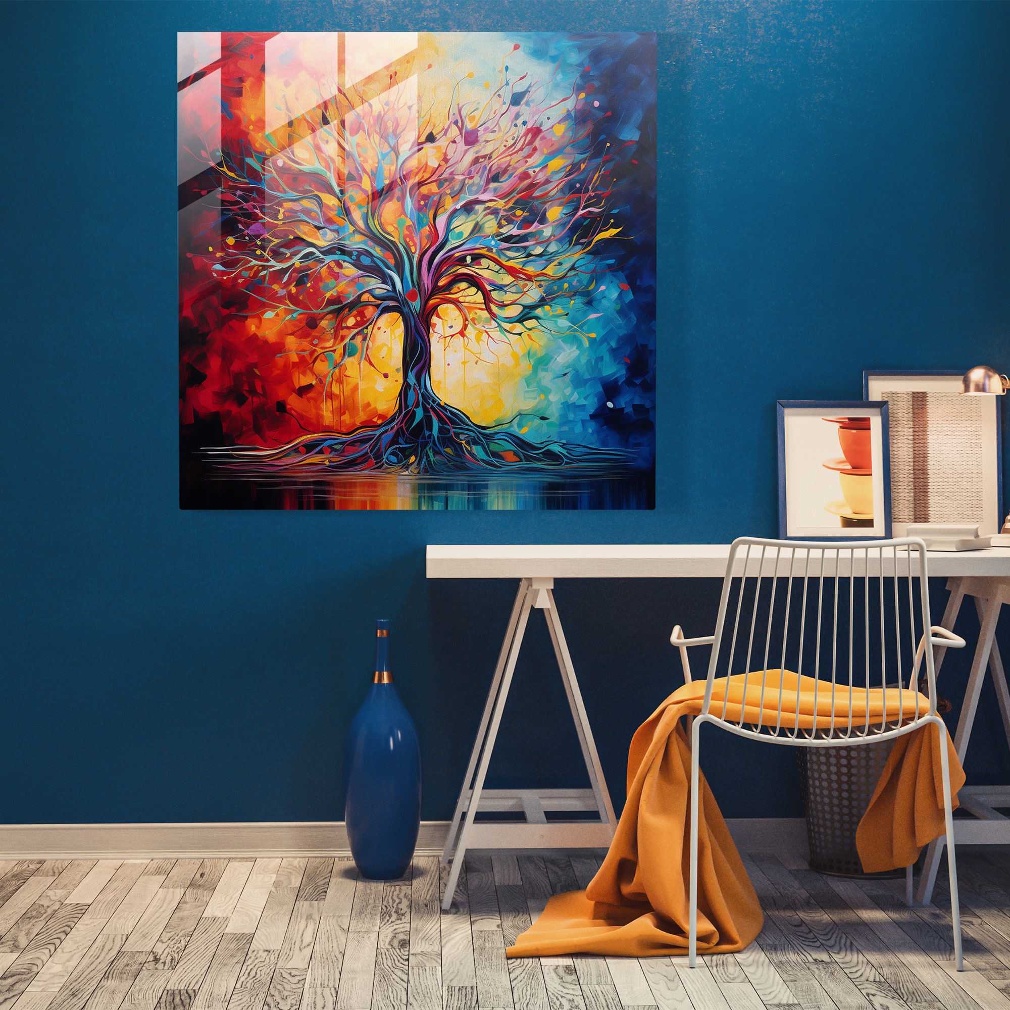 Yaşam Ağacı Cam Tablo - Modern Soyut Tablo - Yaşam Ağacı Modern Sanat Duvar Dekorasyonu