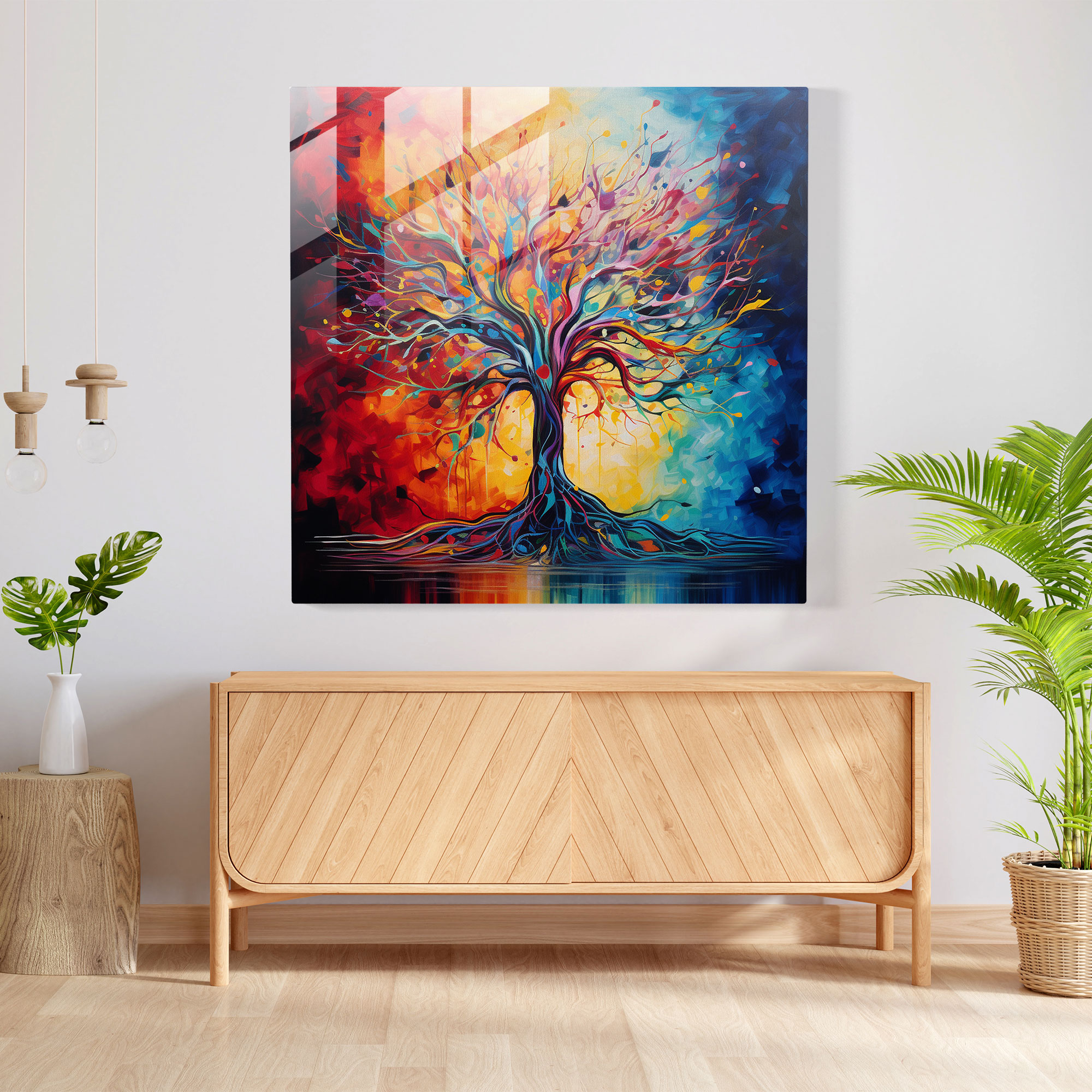 Yaşam Ağacı Cam Tablo - Modern Soyut Tablo - Yaşam Ağacı Modern Sanat Duvar Dekorasyonu