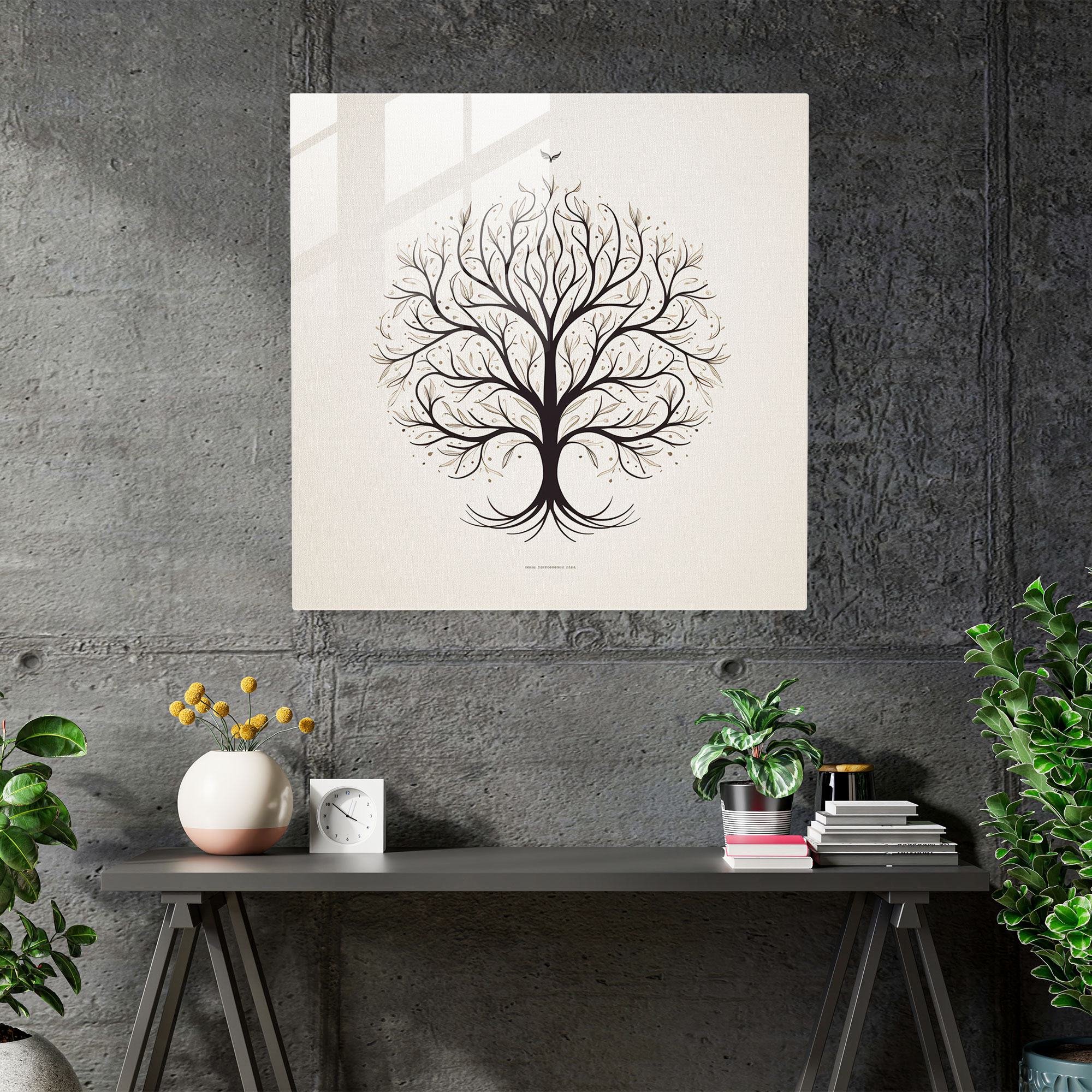 Yaşam Ağacı Cam Tablo - Minimalist Tasarım - Ev Dekorasyonu Duvar Dekorasyonu