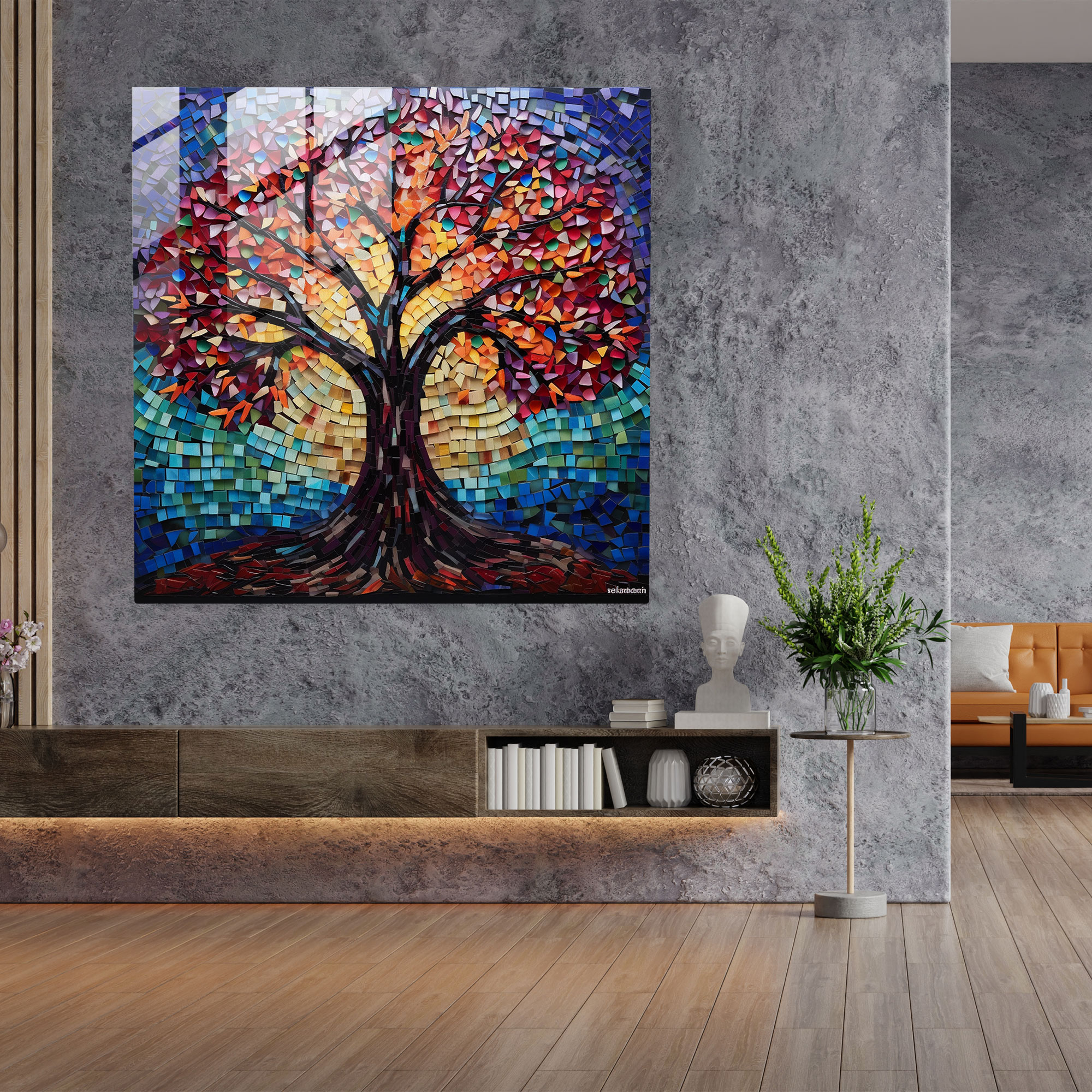 Mosaic Tree Of Life Glass Print - Tree Of Life, Modern Art, Glass Wall Art, Wall Decoration
