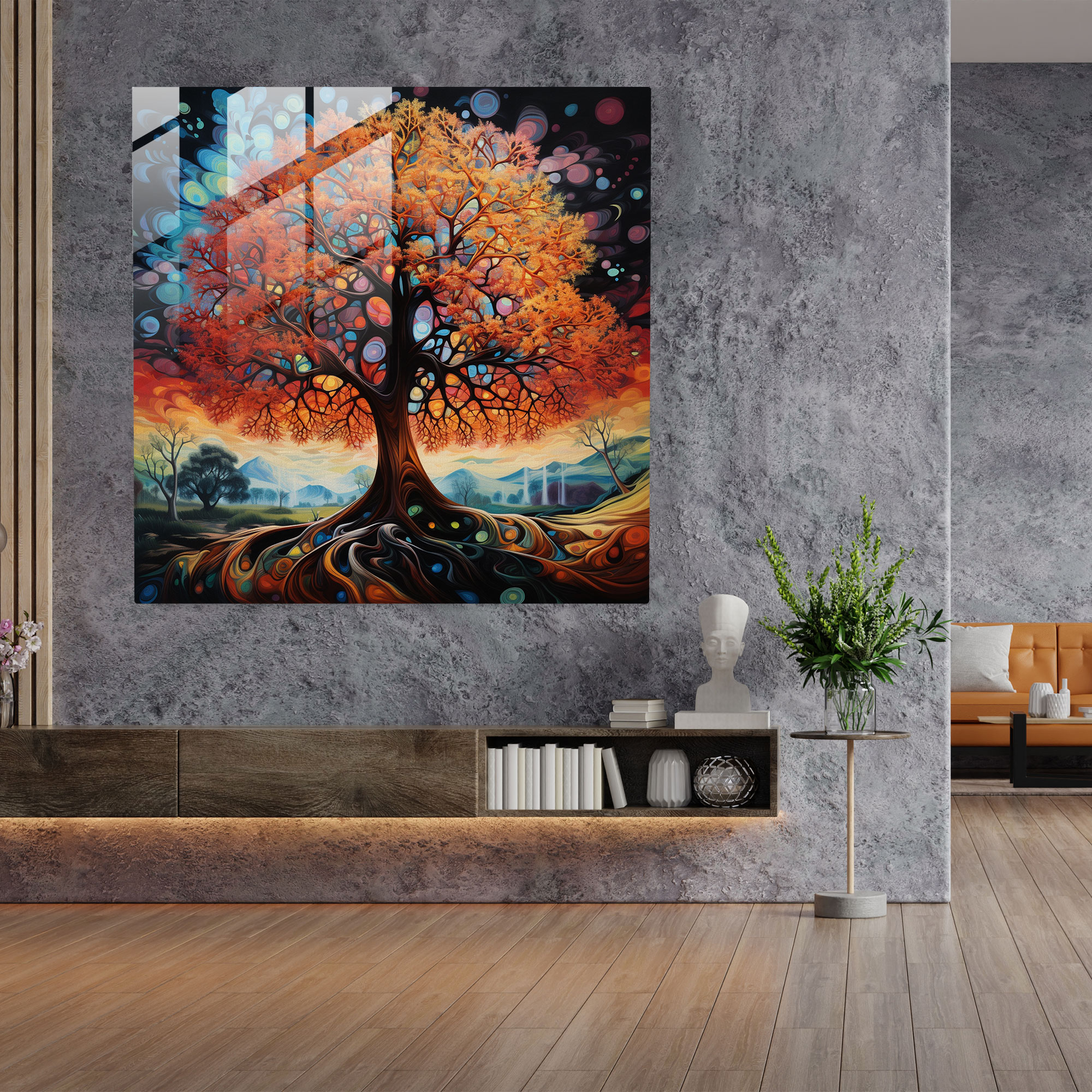 Contemporary Tree Of Life Glass Print - Tree Of Life, Glass Art, Wall Decoration, Glass Wall Art