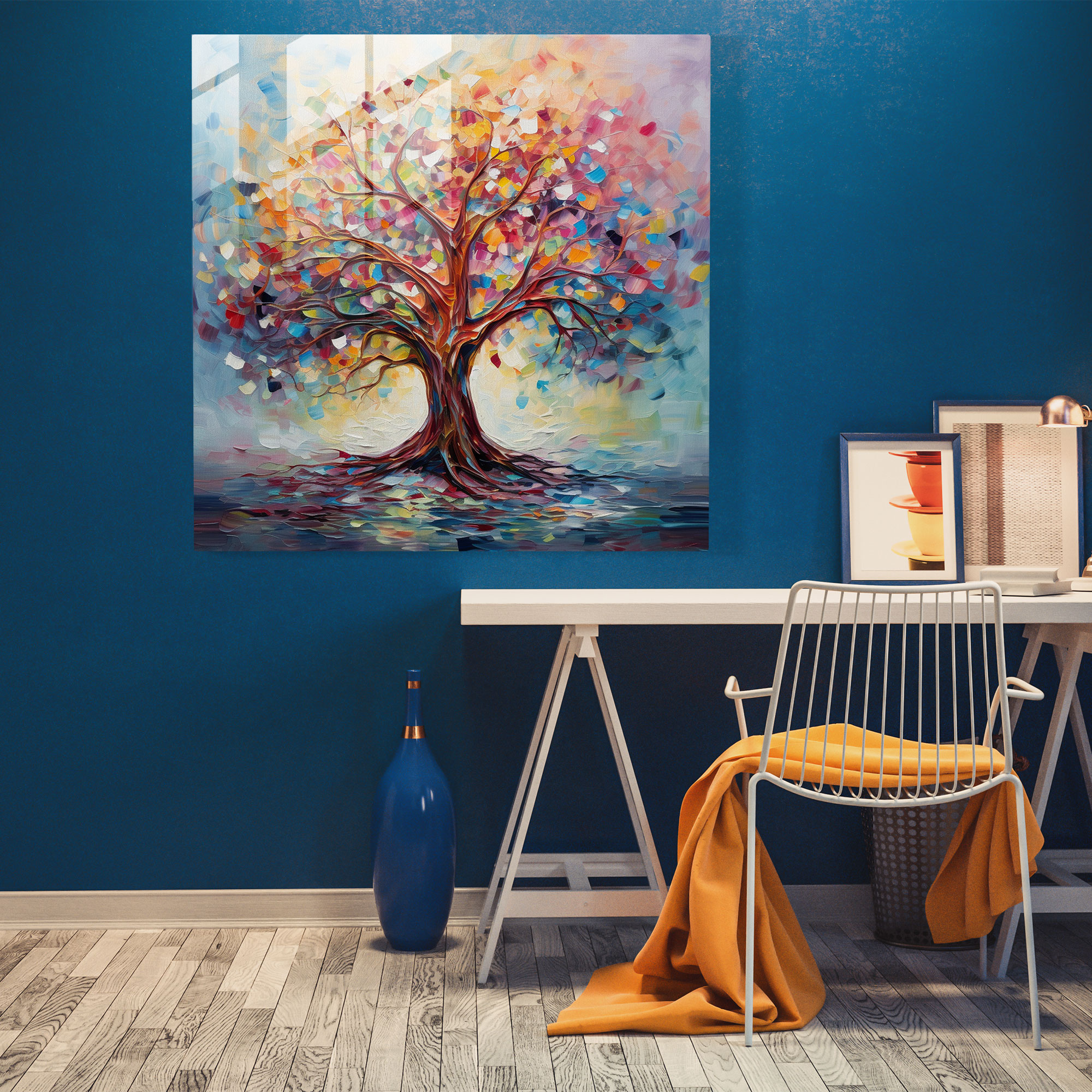Masalsı Hayat Ağacı Cam Tablo - Hayat Ağacı Duvar Dekorasyonu Ev Dekorasyonu Modern Sanat