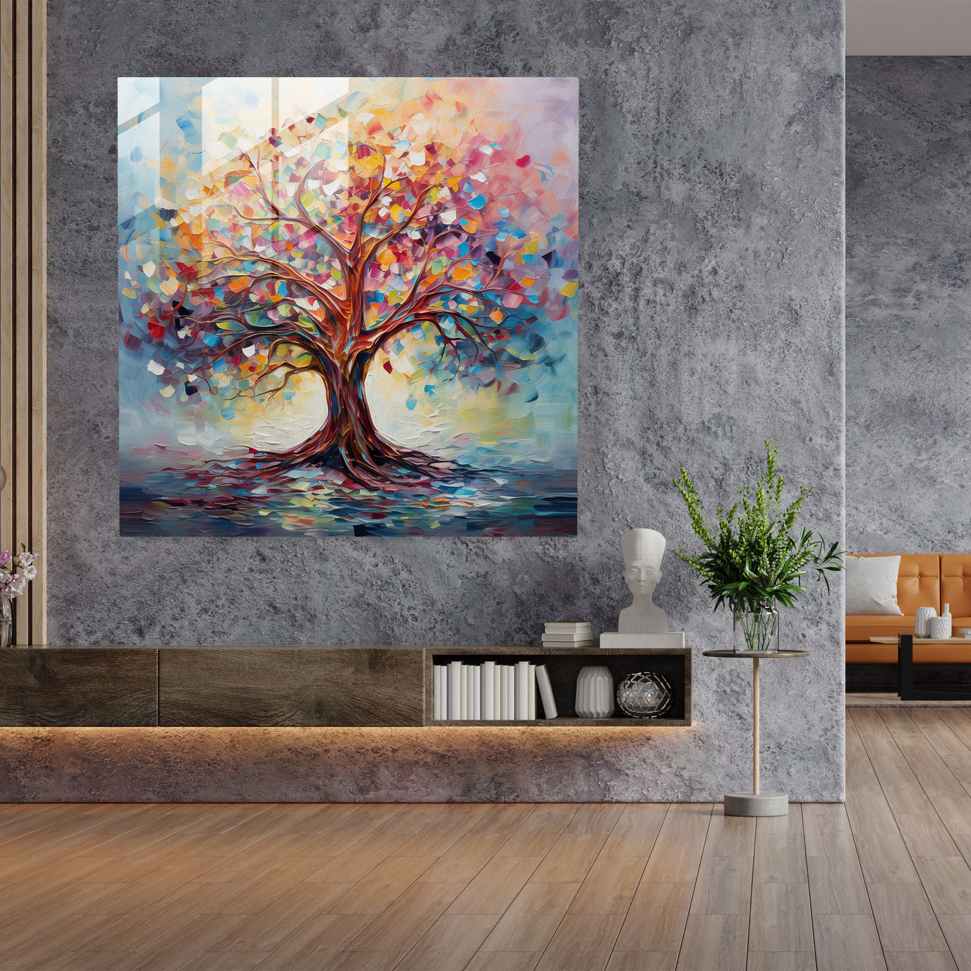 Masalsı Hayat Ağacı Cam Tablo - Hayat Ağacı Duvar Dekorasyonu Ev Dekorasyonu Modern Sanat