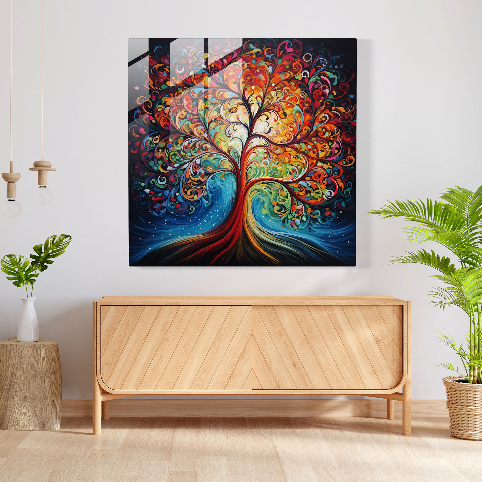 Hayat Ağacı Cam Tablo - Ev Dekorasyonu Modern Sanat Duvar Dekorasyonu